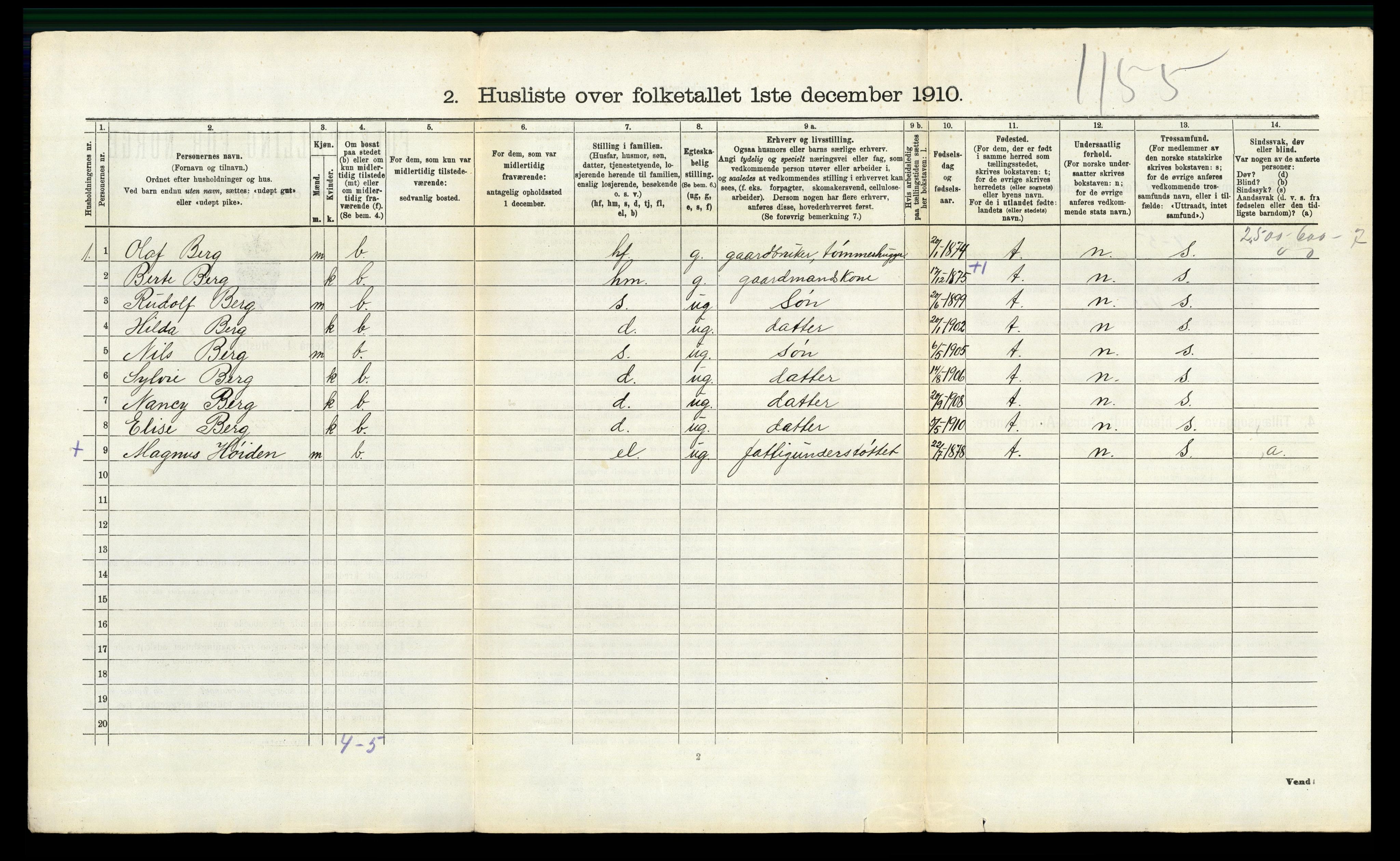 RA, 1910 census for Elverum, 1910, p. 3226