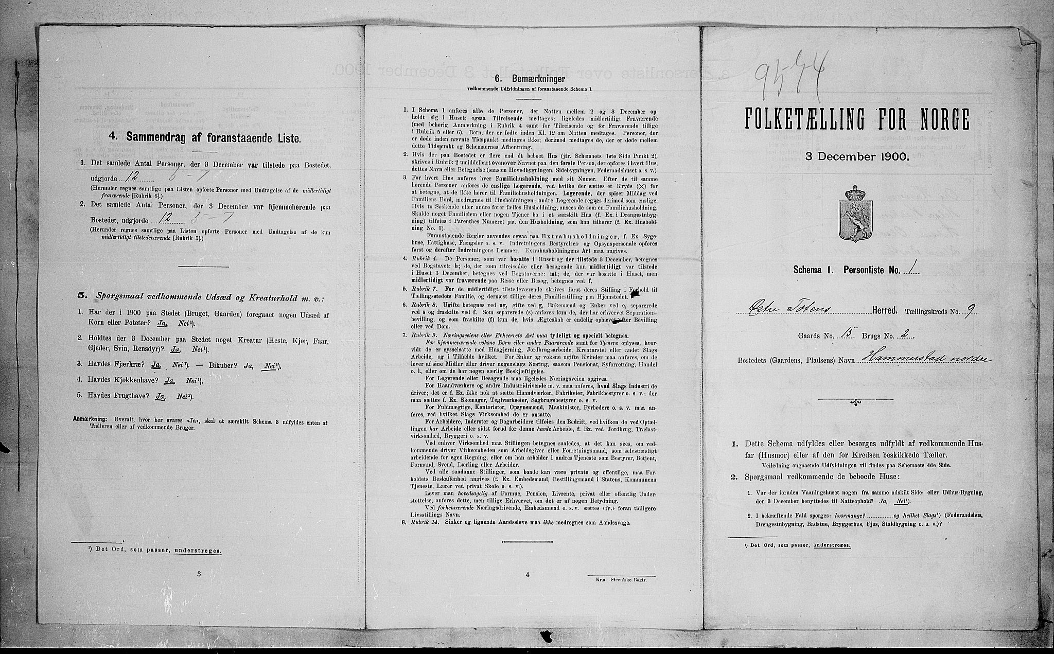 SAH, 1900 census for Østre Toten, 1900, p. 2498