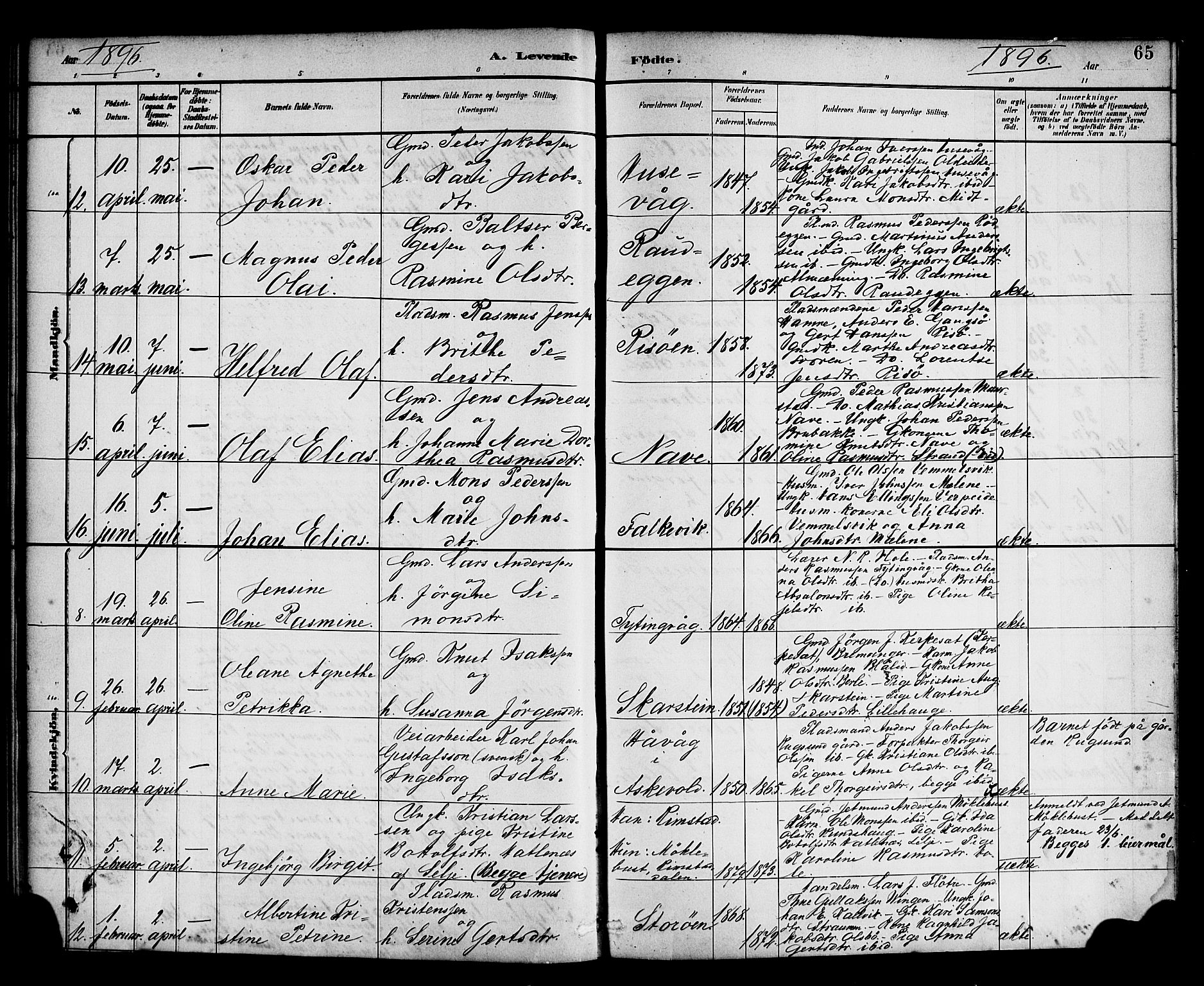 Davik sokneprestembete, AV/SAB-A-79701/H/Haa/Haad/L0001: Parish register (official) no. D 1, 1882-1900, p. 65