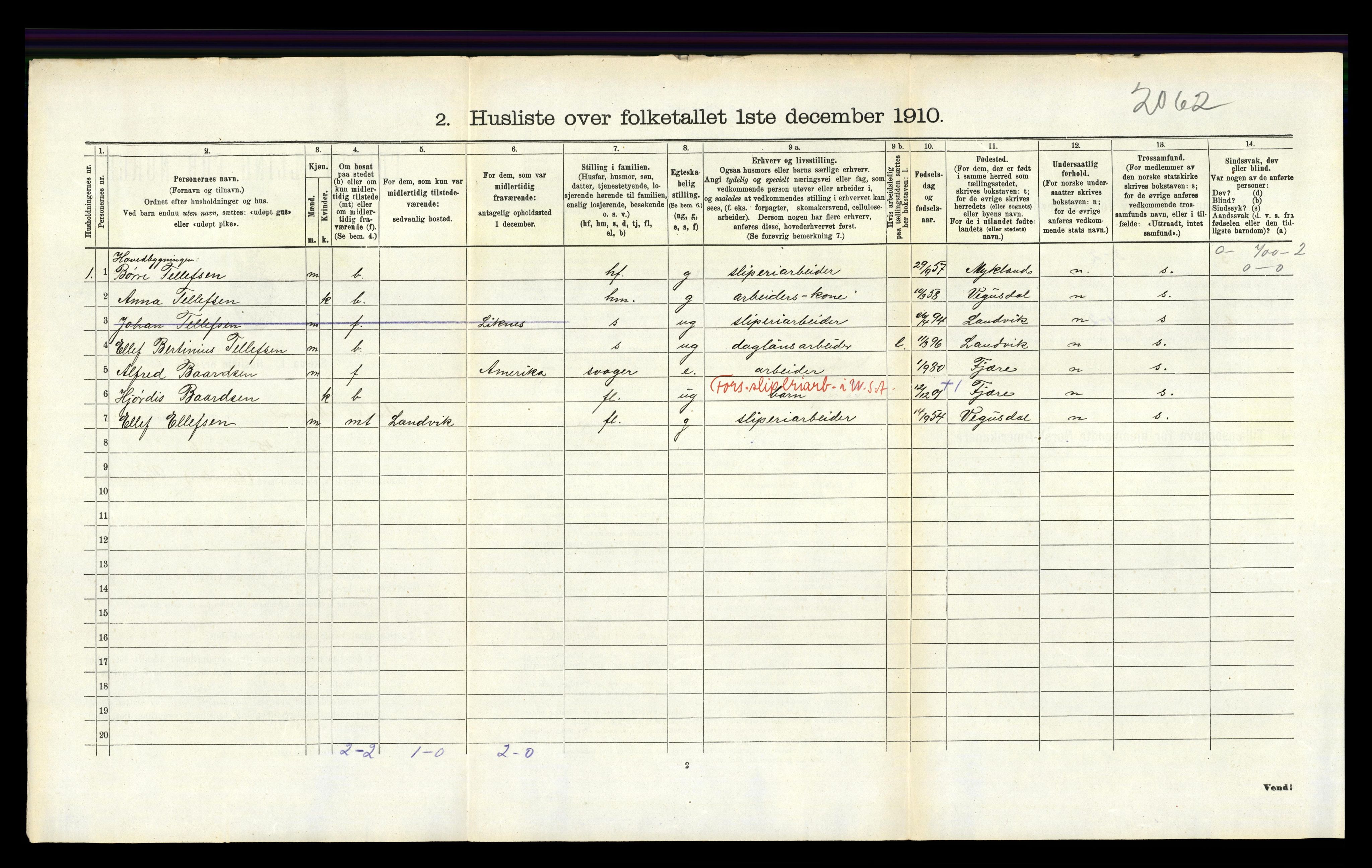 RA, 1910 census for Vestre Moland, 1910, p. 581