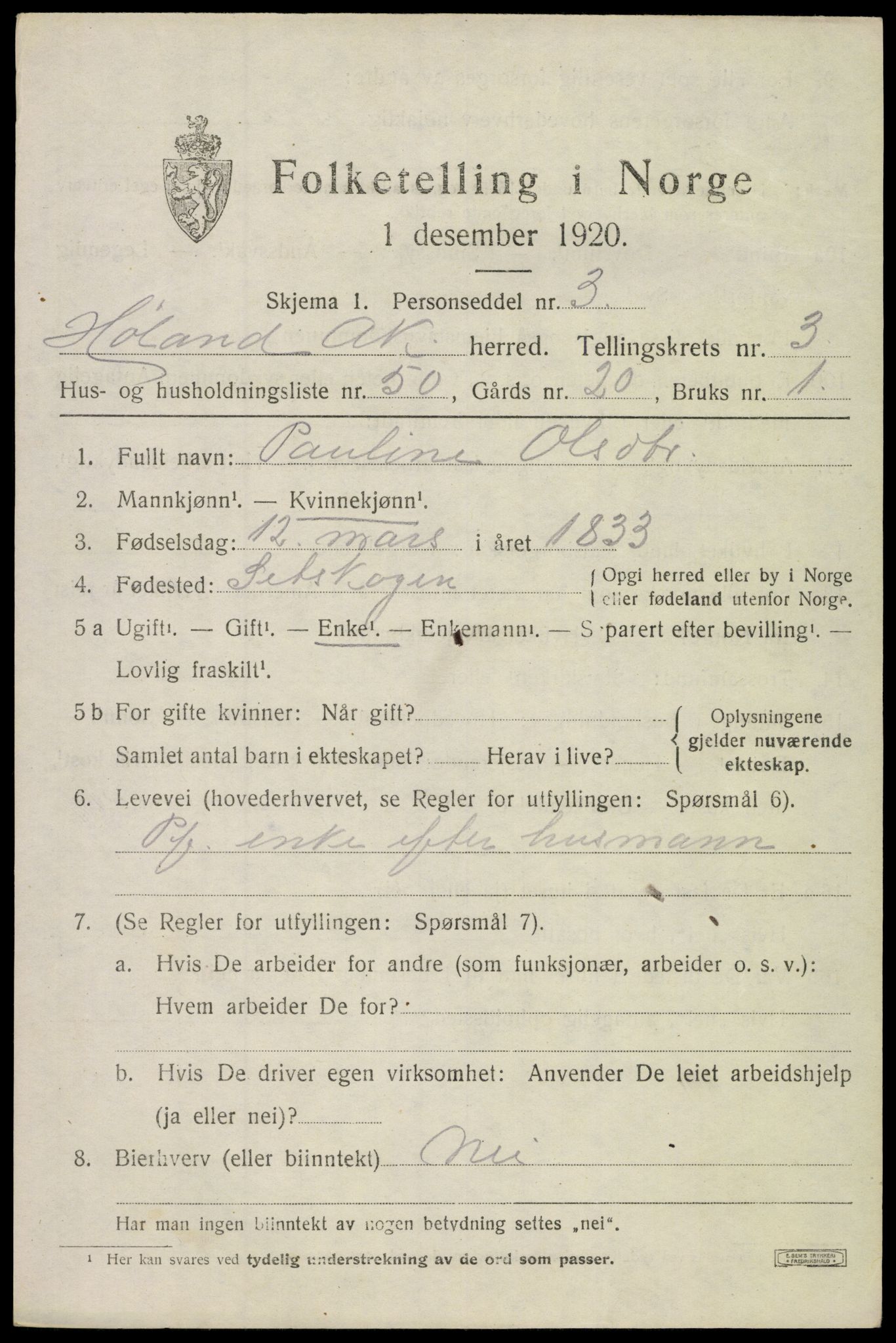 SAO, 1920 census for Høland, 1920, p. 5601