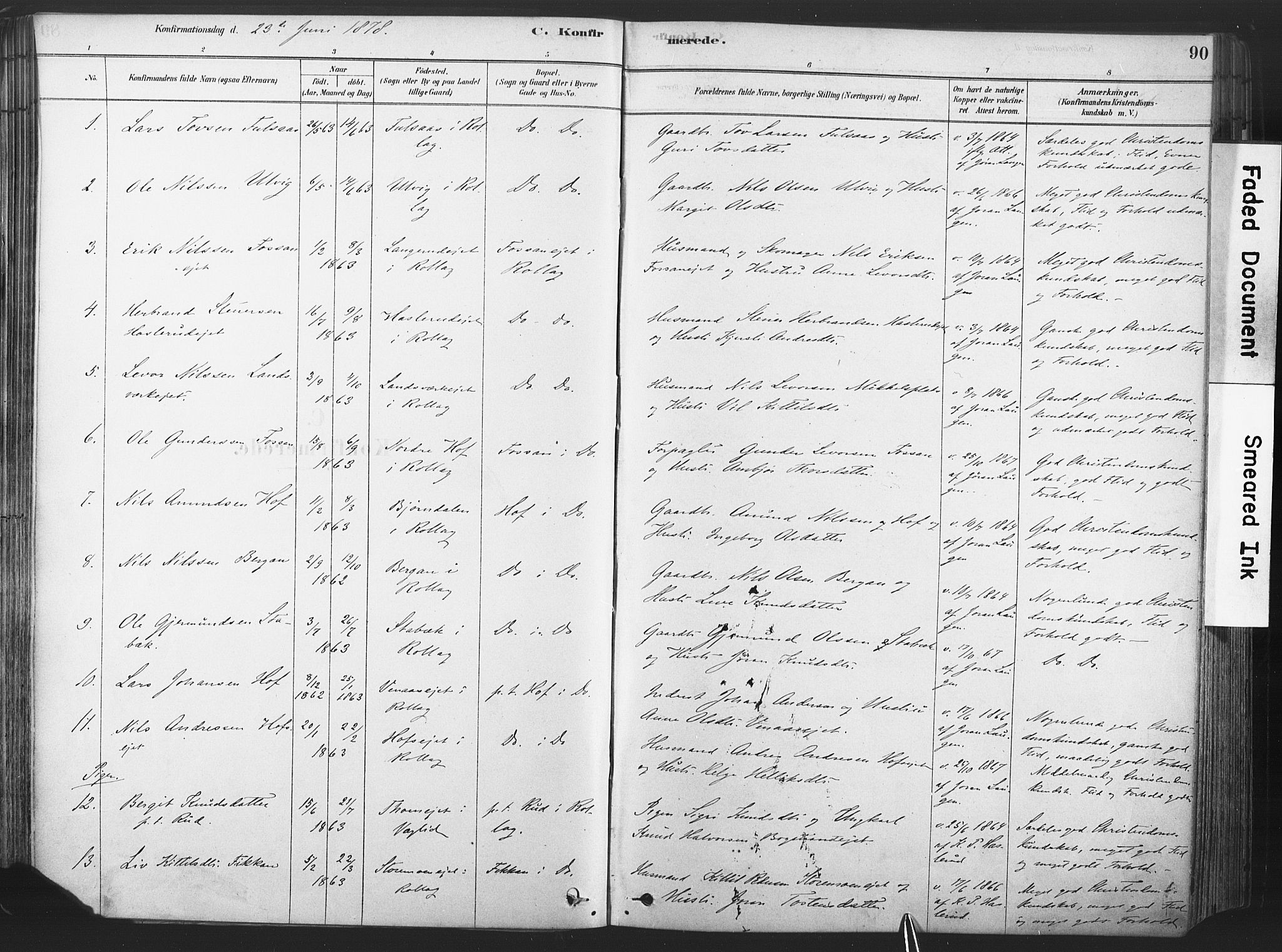 Rollag kirkebøker, AV/SAKO-A-240/F/Fa/L0011: Parish register (official) no. I 11, 1878-1902, p. 90