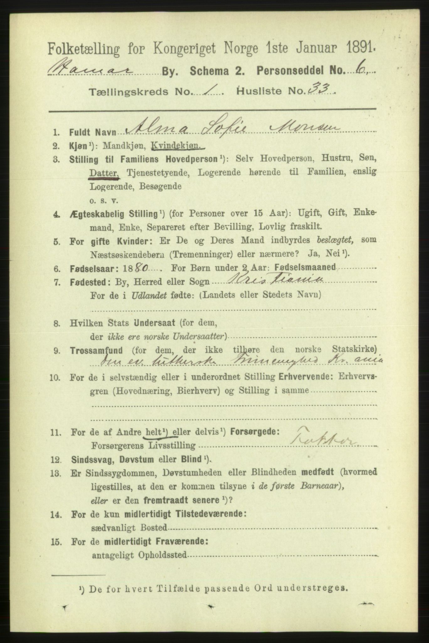 RA, 1891 census for 0401 Hamar, 1891, p. 459