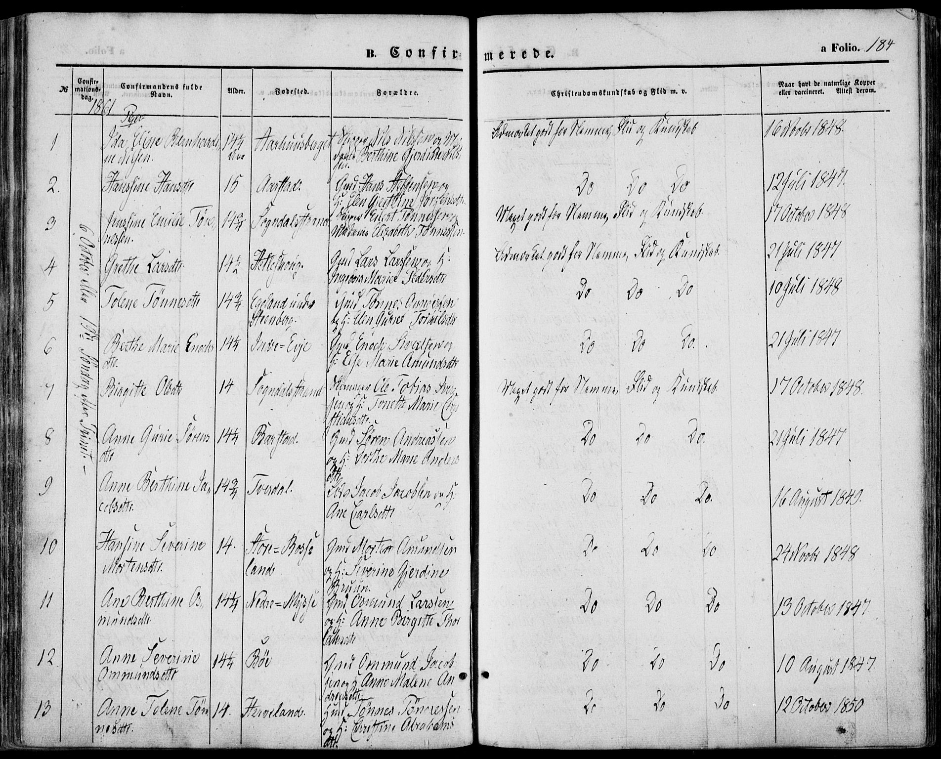 Sokndal sokneprestkontor, AV/SAST-A-101808: Parish register (official) no. A 9, 1857-1874, p. 184