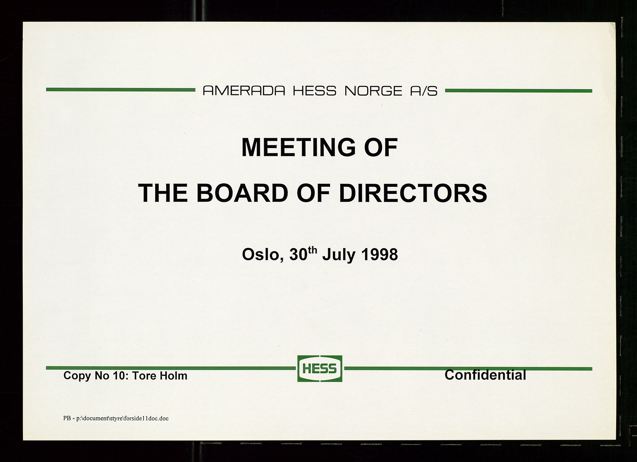 Pa 1766 - Hess Norge AS, AV/SAST-A-102451/A/Aa/L0003: Referater og sakspapirer, 1998-1999, p. 3