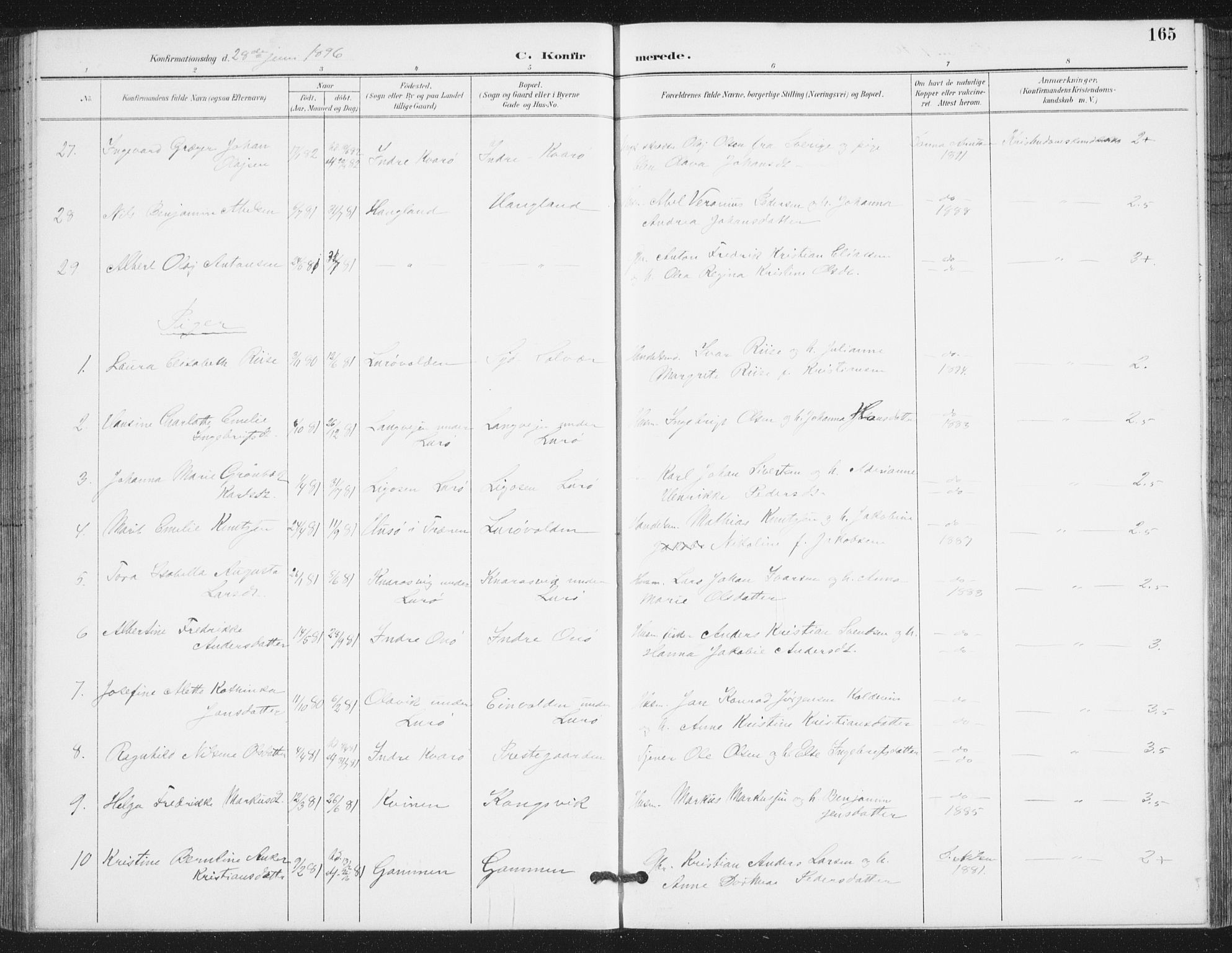 Ministerialprotokoller, klokkerbøker og fødselsregistre - Nordland, AV/SAT-A-1459/839/L0573: Parish register (copy) no. 839C03, 1892-1917, p. 165