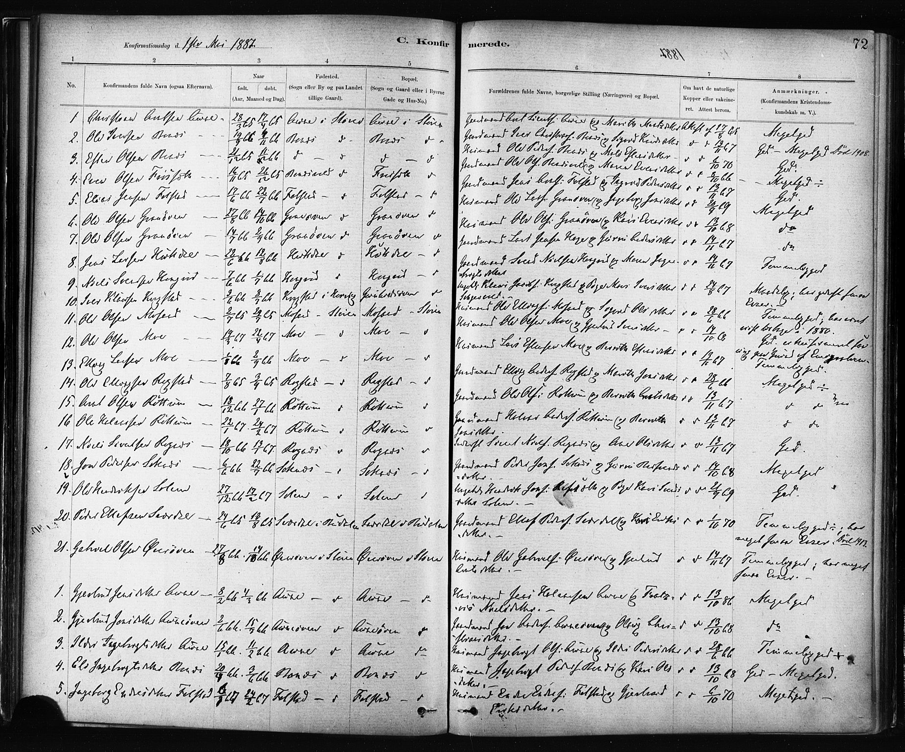 Ministerialprotokoller, klokkerbøker og fødselsregistre - Sør-Trøndelag, AV/SAT-A-1456/687/L1002: Parish register (official) no. 687A08, 1878-1890, p. 72