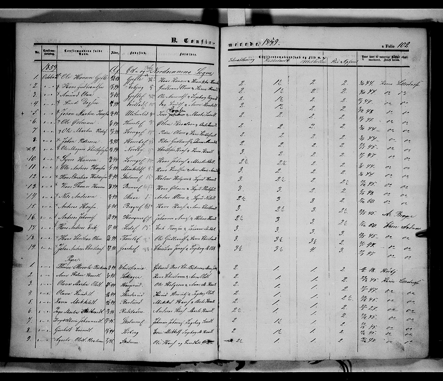 Land prestekontor, SAH/PREST-120/H/Ha/Haa/L0010: Parish register (official) no. 10, 1847-1859, p. 102