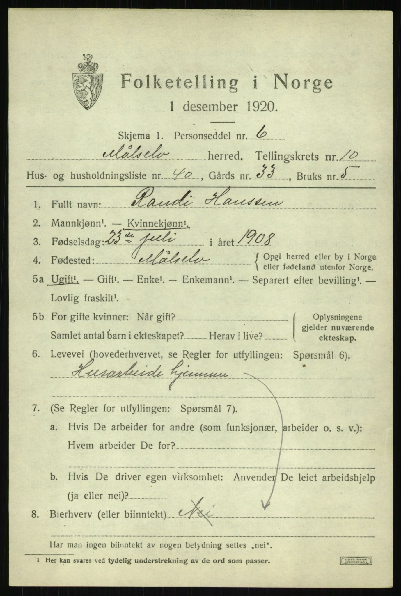 SATØ, 1920 census for Målselv, 1920, p. 6035