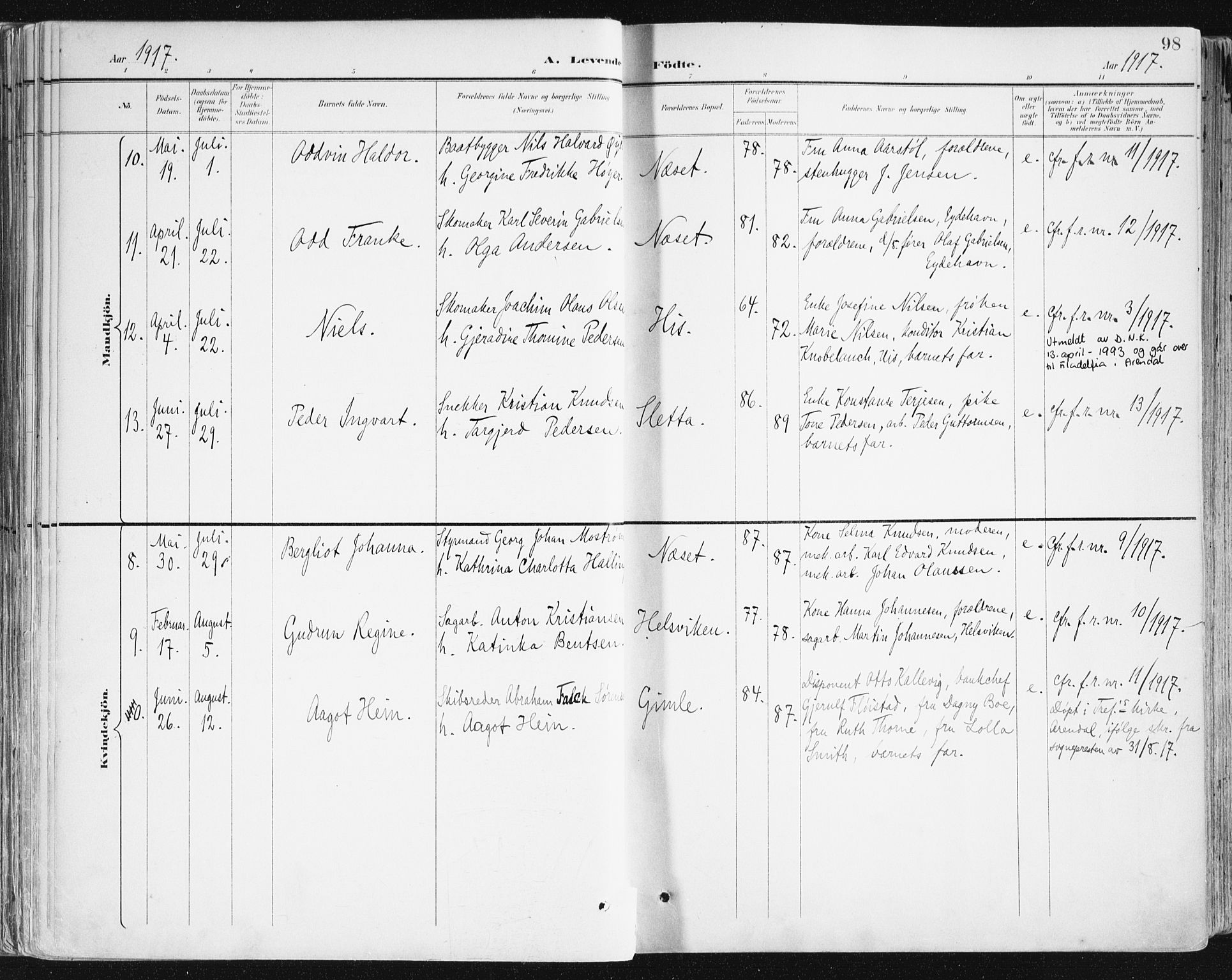 Hisøy sokneprestkontor, AV/SAK-1111-0020/F/Fa/L0004: Parish register (official) no. A 4, 1895-1917, p. 98