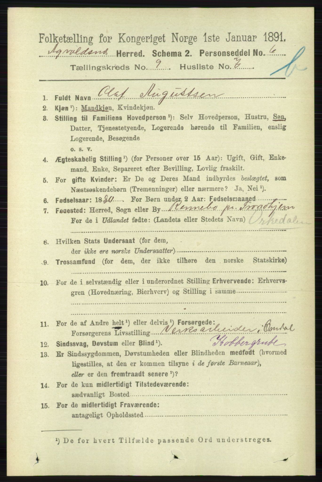 RA, 1891 census for 1147 Avaldsnes, 1891, p. 5037