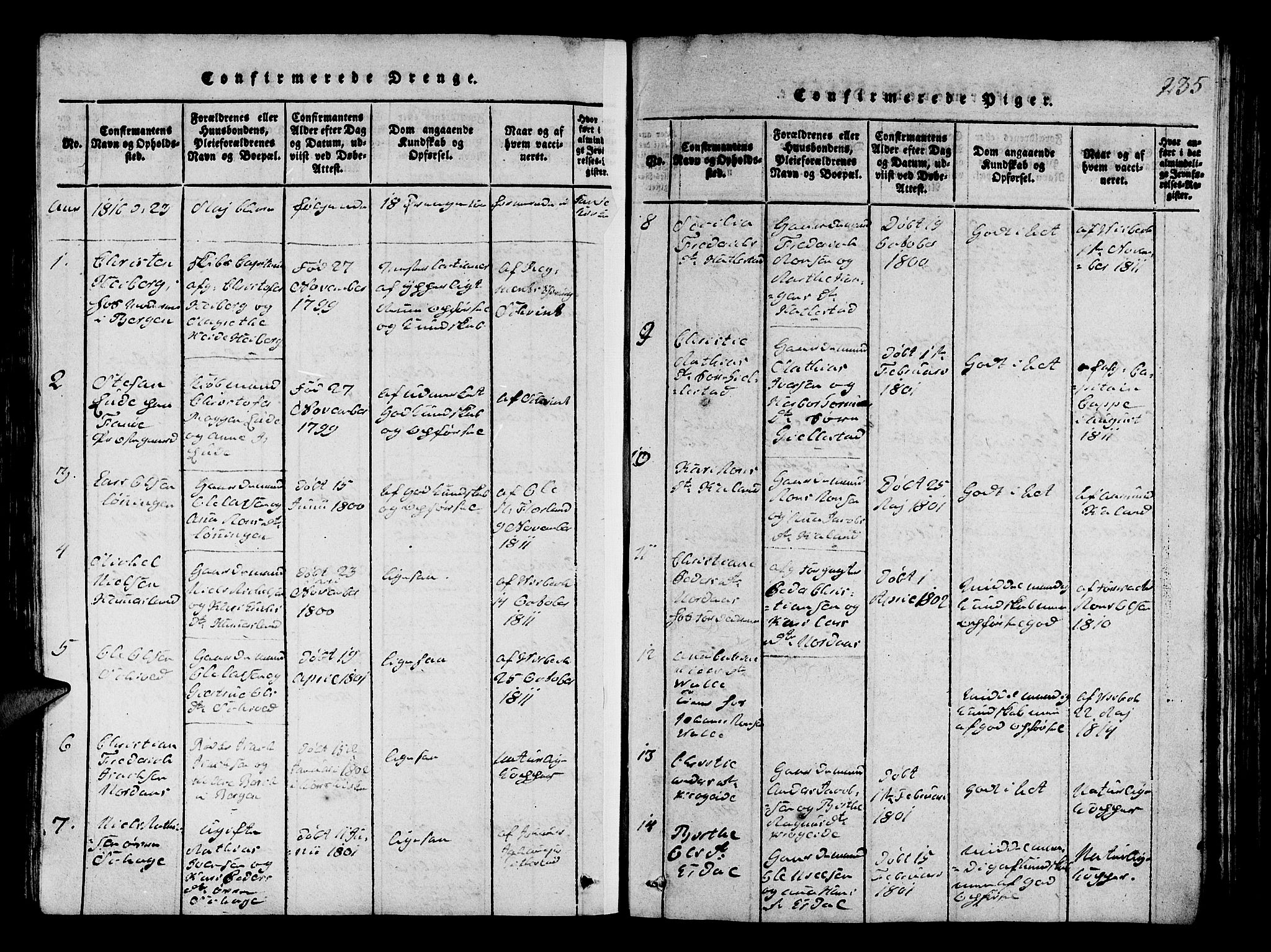 Fana Sokneprestembete, SAB/A-75101/H/Hab/Haba/L0001: Parish register (copy) no. A 1, 1816-1836, p. 235