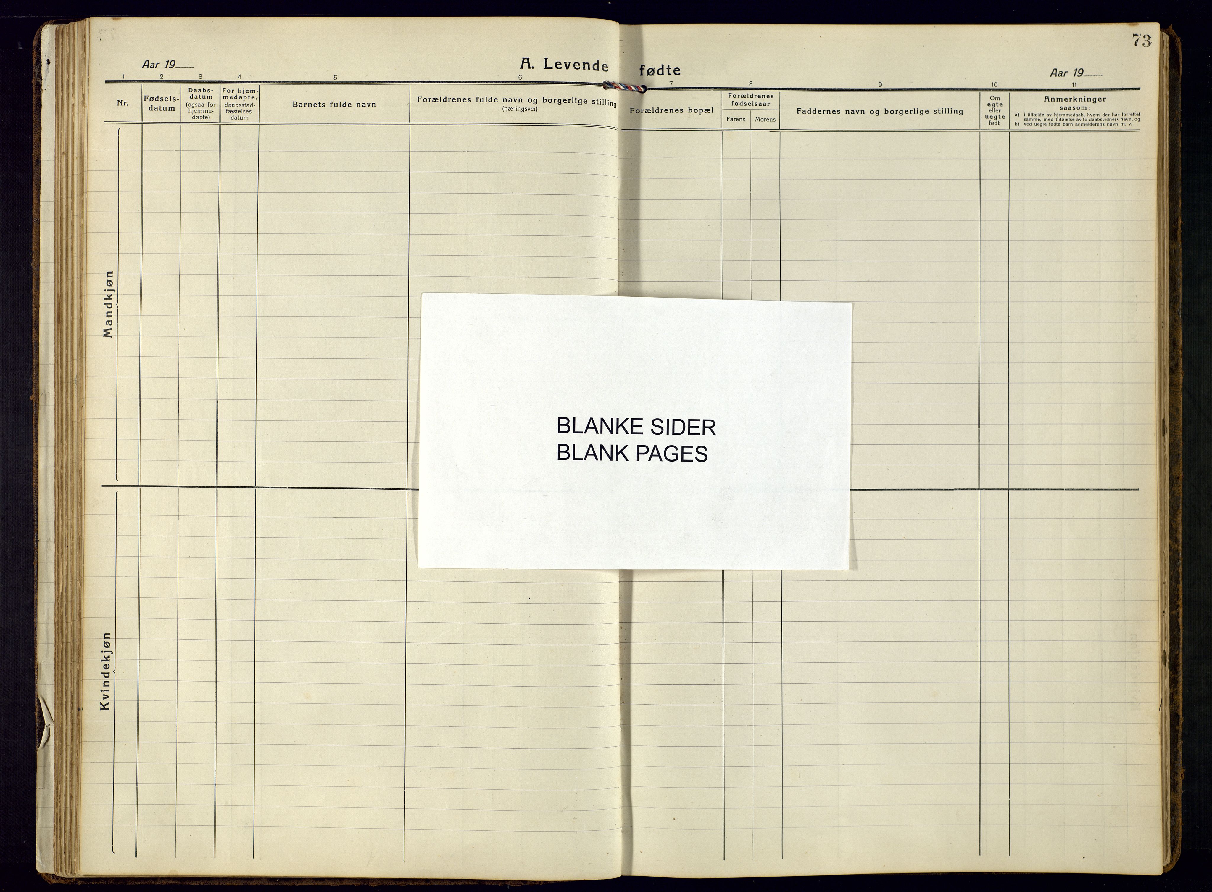 Bjelland sokneprestkontor, SAK/1111-0005/F/Fb/Fbb/L0006: Parish register (copy) no. B-6, 1918-1946, p. 73