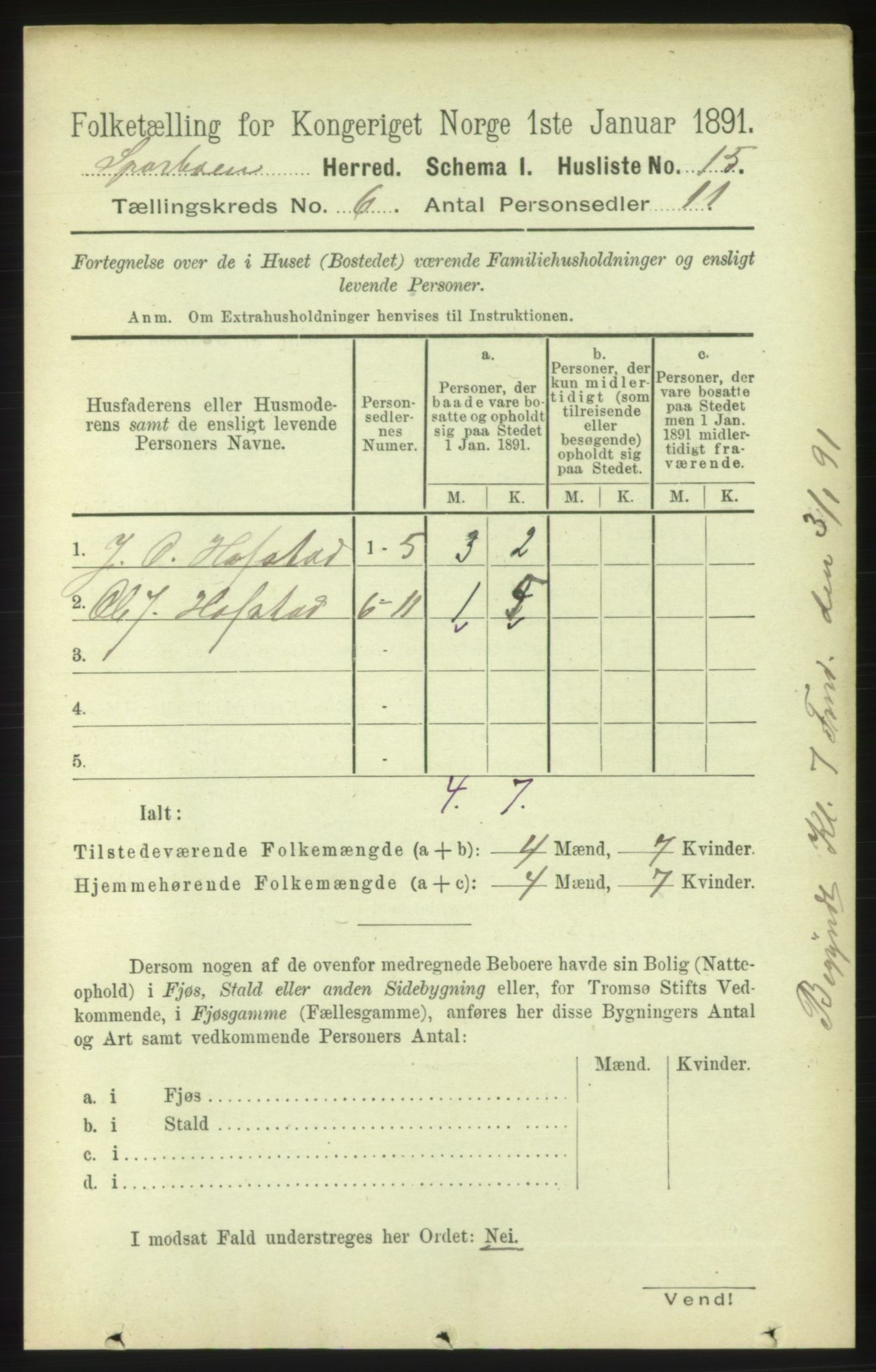 RA, 1891 census for 1731 Sparbu, 1891, p. 2135