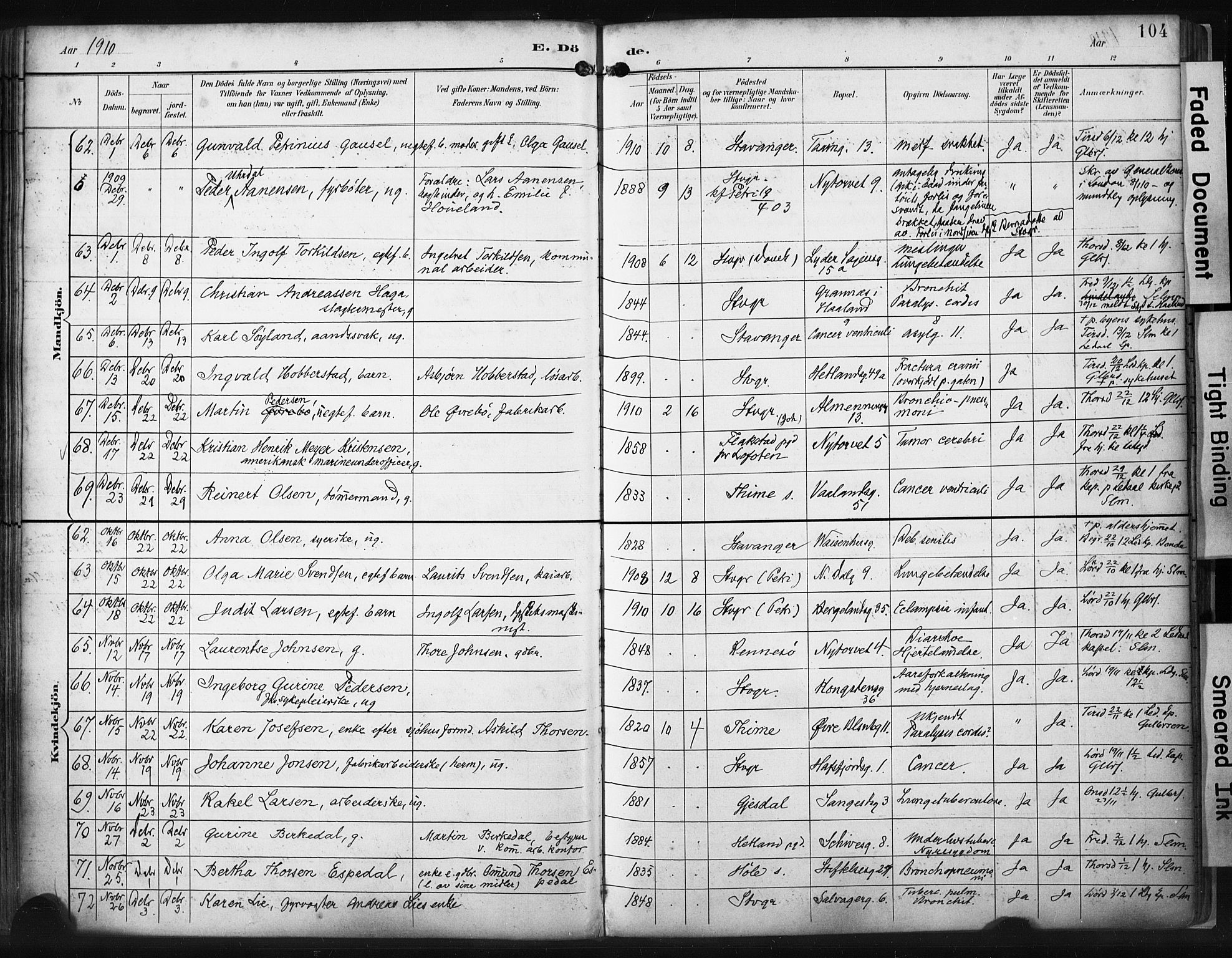 St. Petri sokneprestkontor, SAST/A-101813/001/30/30BA/L0022: Parish register (official) no. A 22, 1895-1919, p. 104