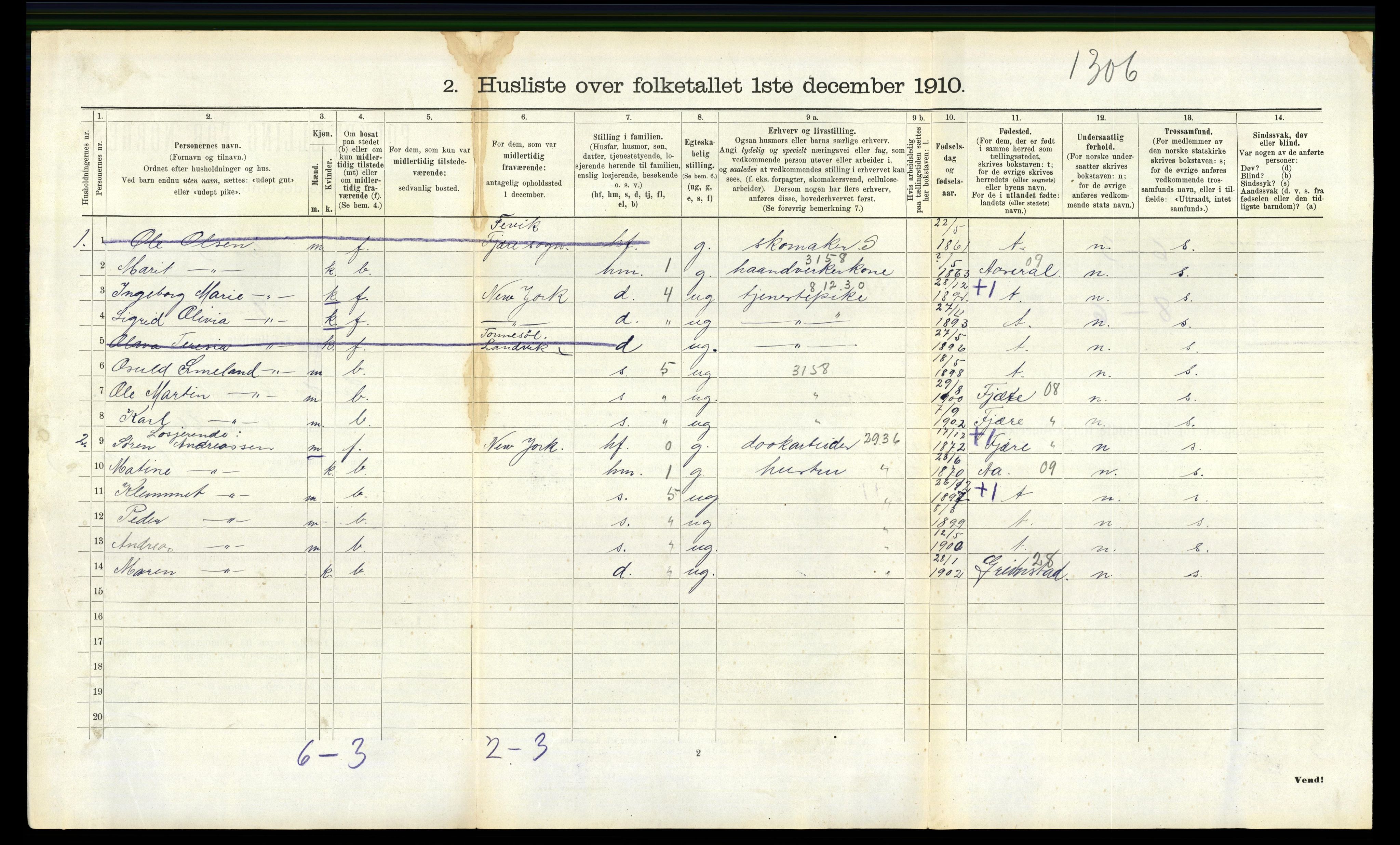 RA, 1910 census for Landvik, 1910, p. 285