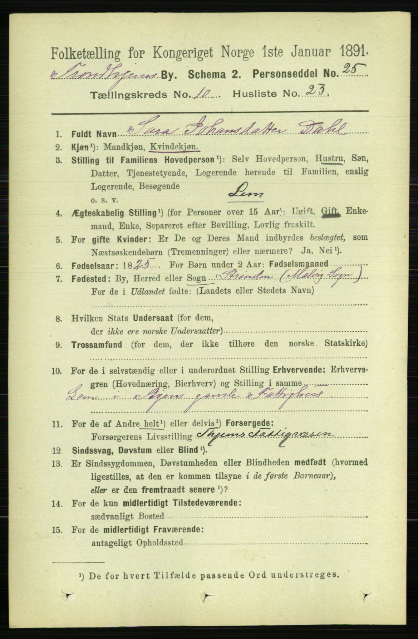 RA, 1891 census for 1601 Trondheim, 1891, p. 8846