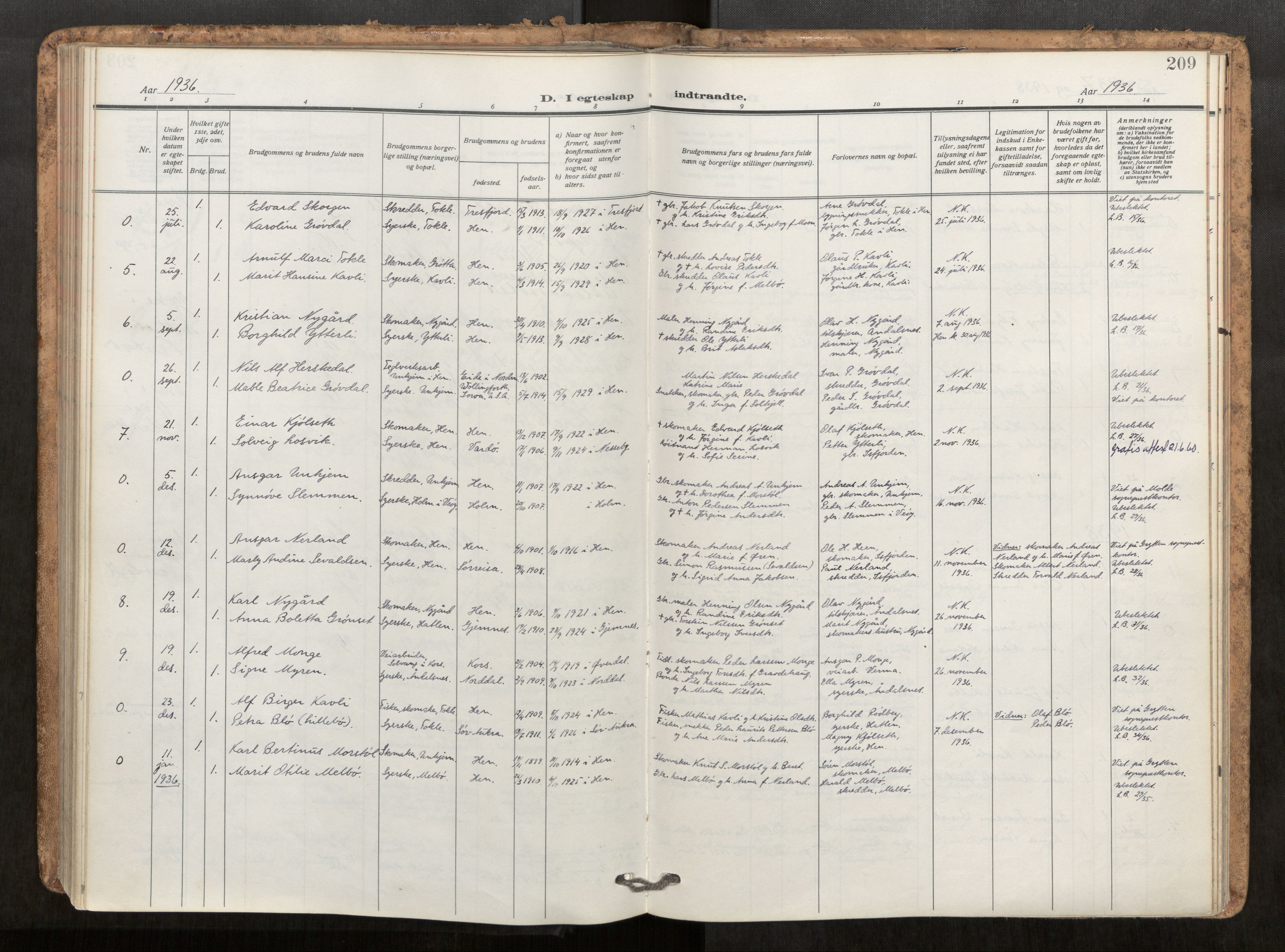 Ministerialprotokoller, klokkerbøker og fødselsregistre - Møre og Romsdal, AV/SAT-A-1454/545/L0596: Parish register (official) no. 545A04, 1921-1956, p. 209