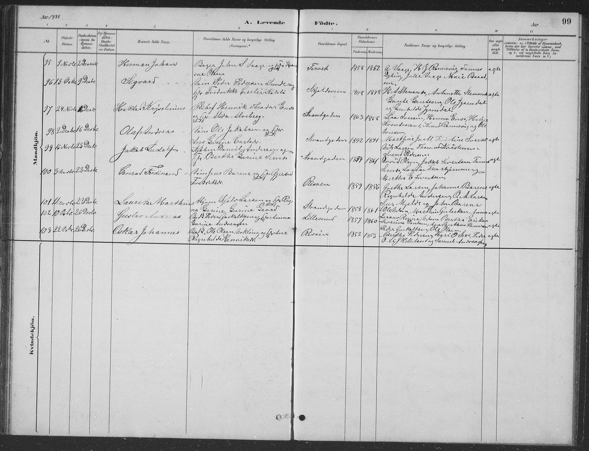 Haugesund sokneprestkontor, AV/SAST-A -101863/H/Ha/Hab/L0002: Parish register (copy) no. B 2, 1881-1894, p. 99