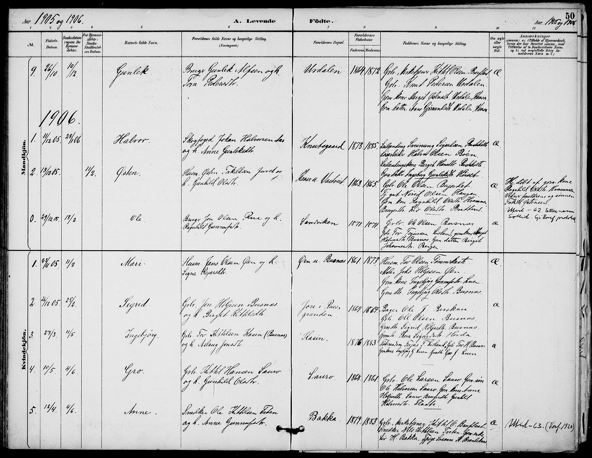 Gransherad kirkebøker, SAKO/A-267/F/Fb/L0005: Parish register (official) no. II 5, 1887-1916, p. 50
