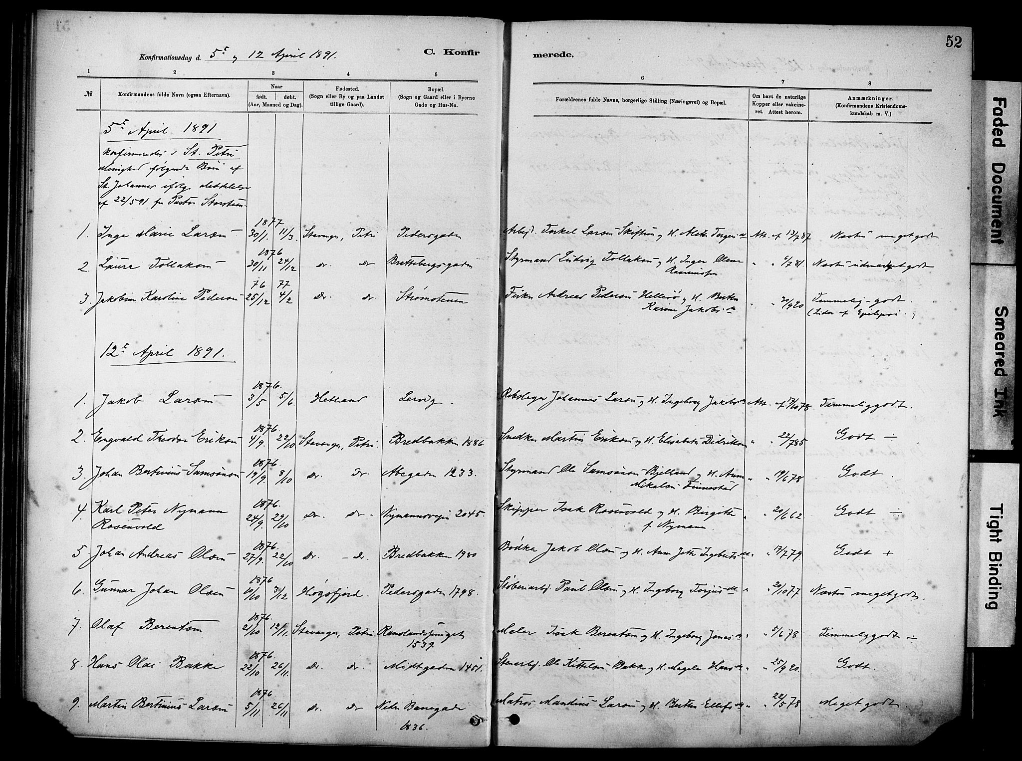 St. Johannes sokneprestkontor, SAST/A-101814/001/30/30BA/L0002: Parish register (official) no. A 2, 1885-1899, p. 52