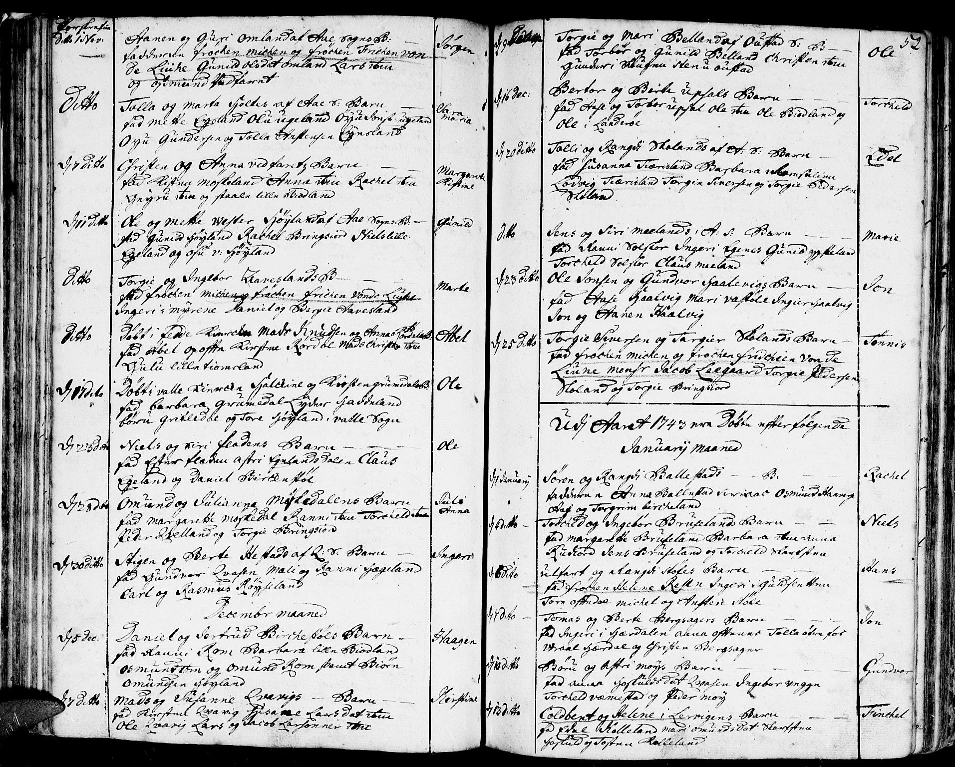 Lyngdal sokneprestkontor, SAK/1111-0029/F/Fa/Fac/L0001: Parish register (official) no. A 1, 1727-1779, p. 52