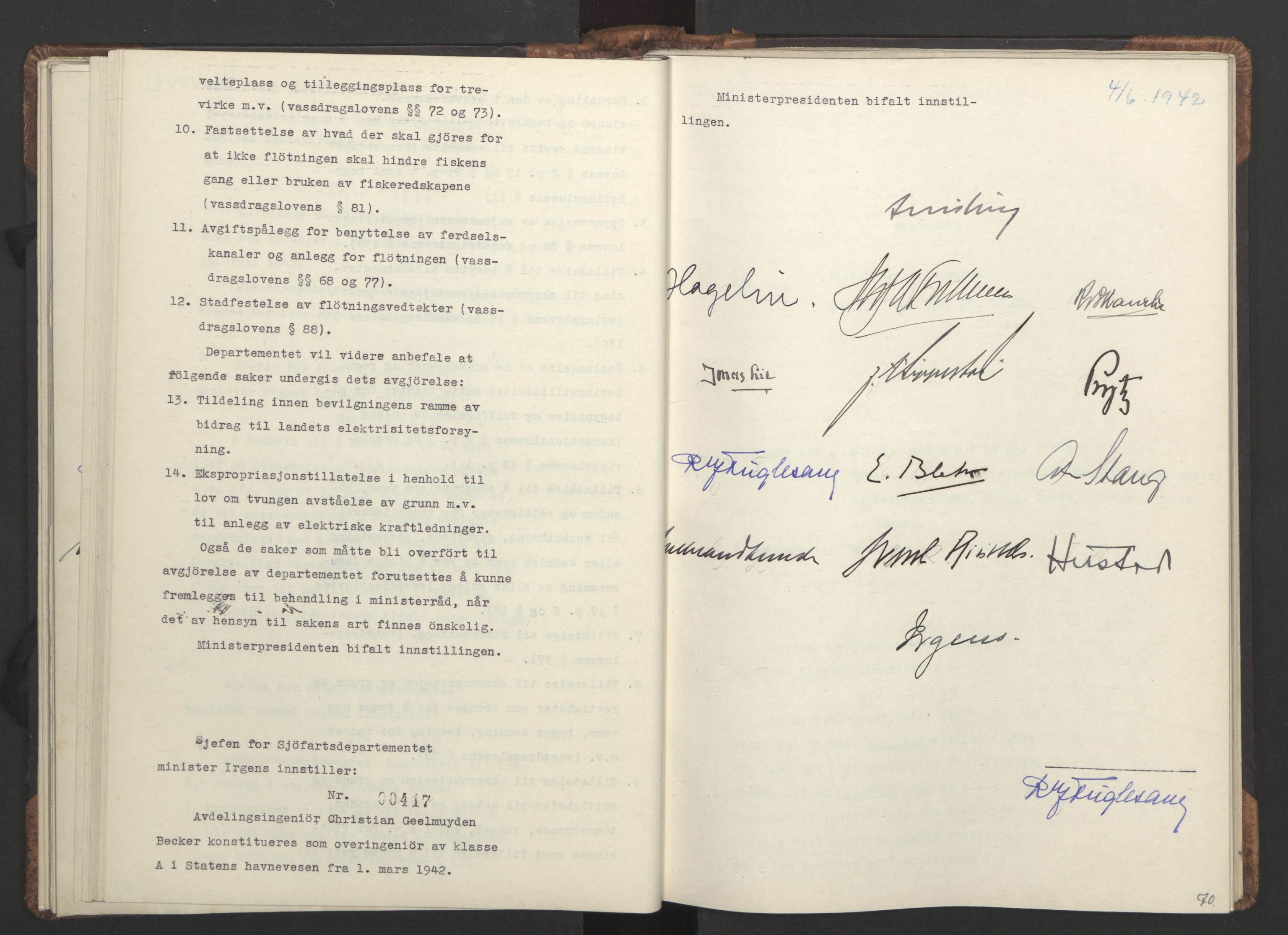 NS-administrasjonen 1940-1945 (Statsrådsekretariatet, de kommisariske statsråder mm), AV/RA-S-4279/D/Da/L0001: Beslutninger og tillegg (1-952 og 1-32), 1942, p. 73