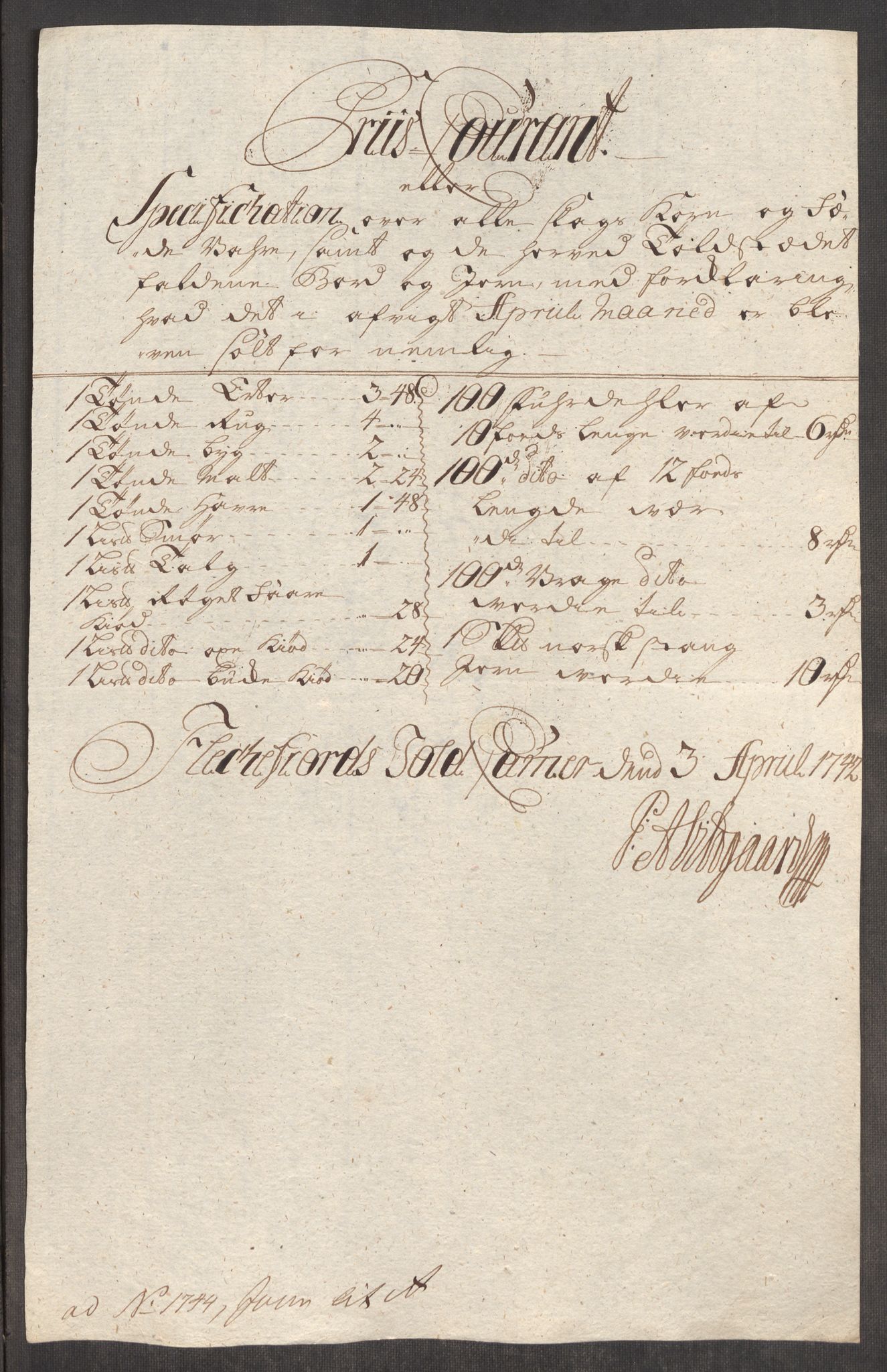 Rentekammeret inntil 1814, Realistisk ordnet avdeling, RA/EA-4070/Oe/L0002: [Ø1]: Priskuranter, 1740-1744, p. 594