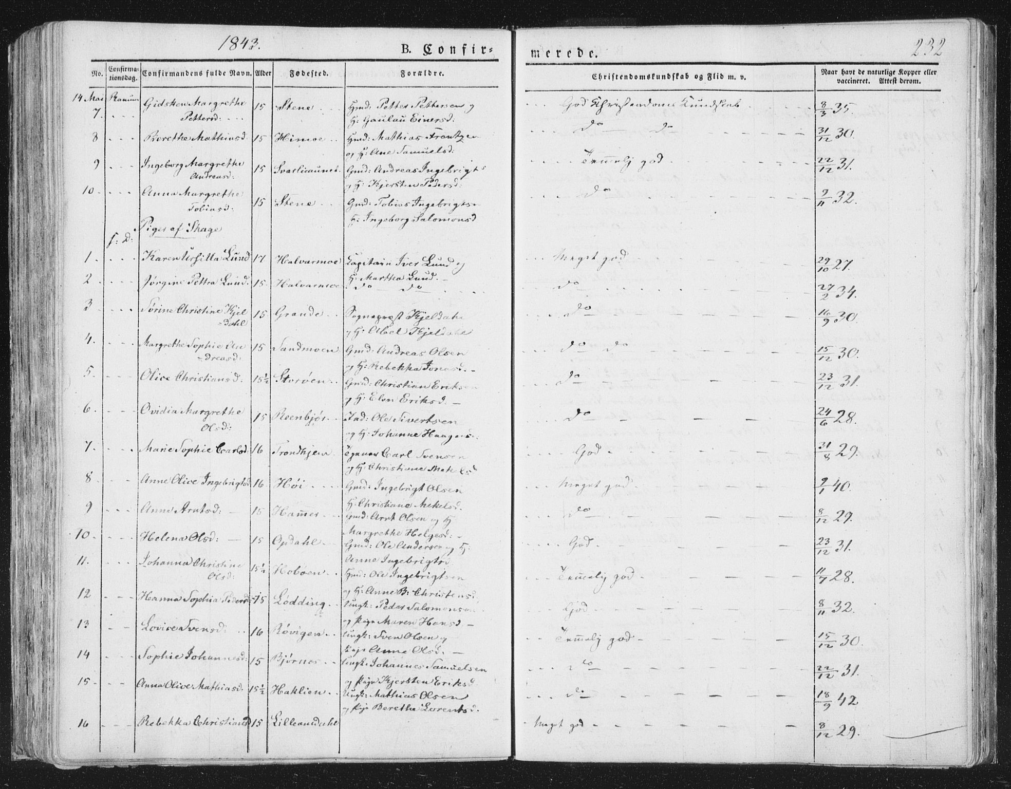 Ministerialprotokoller, klokkerbøker og fødselsregistre - Nord-Trøndelag, SAT/A-1458/764/L0551: Parish register (official) no. 764A07a, 1824-1864, p. 232