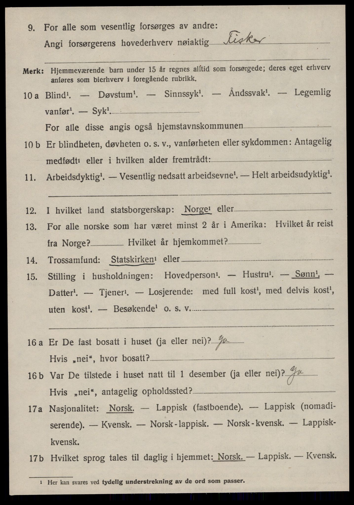 SAT, 1920 census for Sandstad, 1920, p. 2082