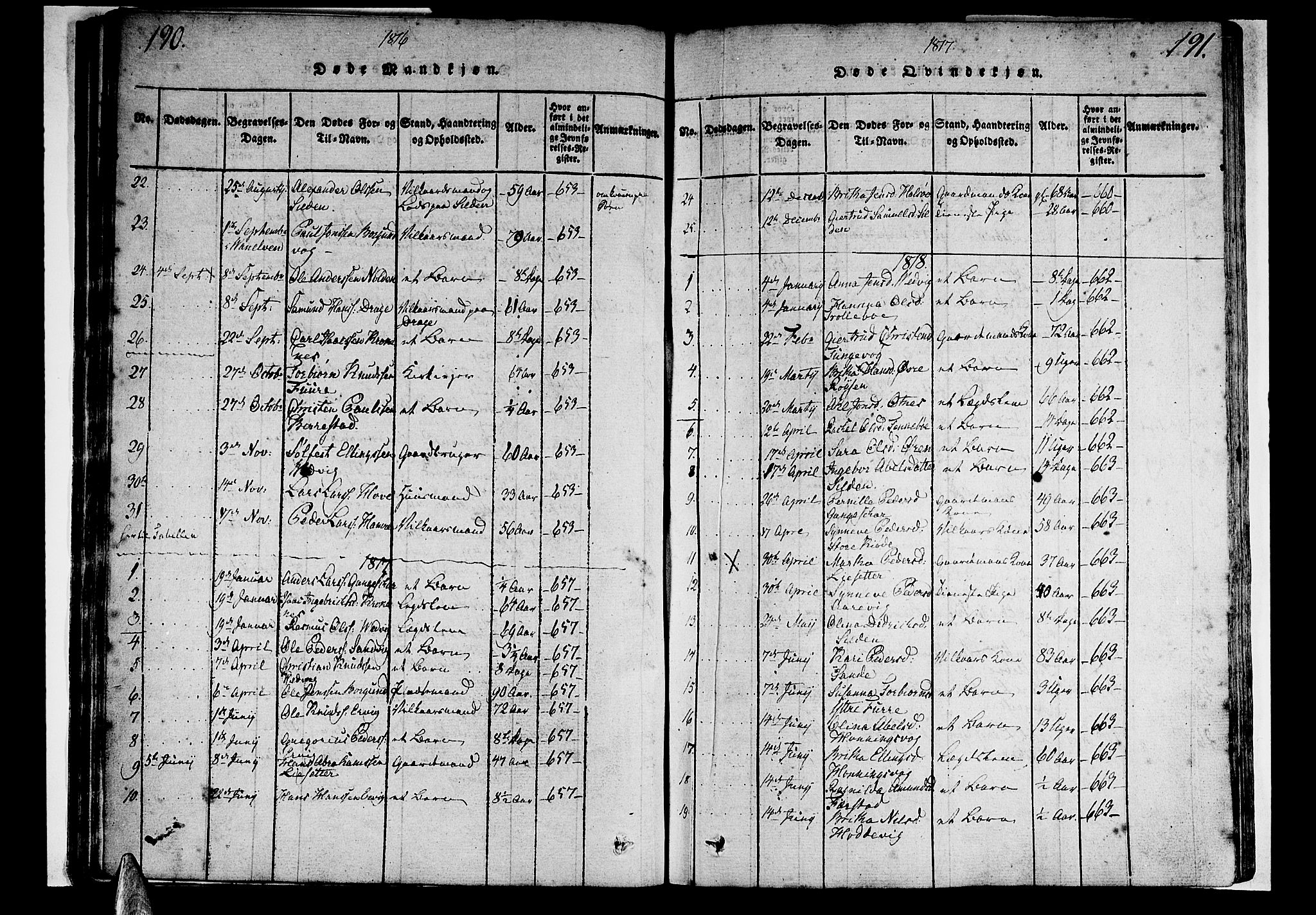 Selje sokneprestembete, SAB/A-99938/H/Ha/Haa/Haaa: Parish register (official) no. A 8, 1816-1828, p. 190-191