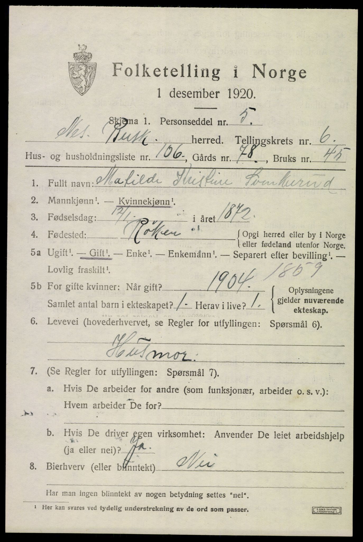 SAKO, 1920 census for Nes (Buskerud), 1920, p. 4344