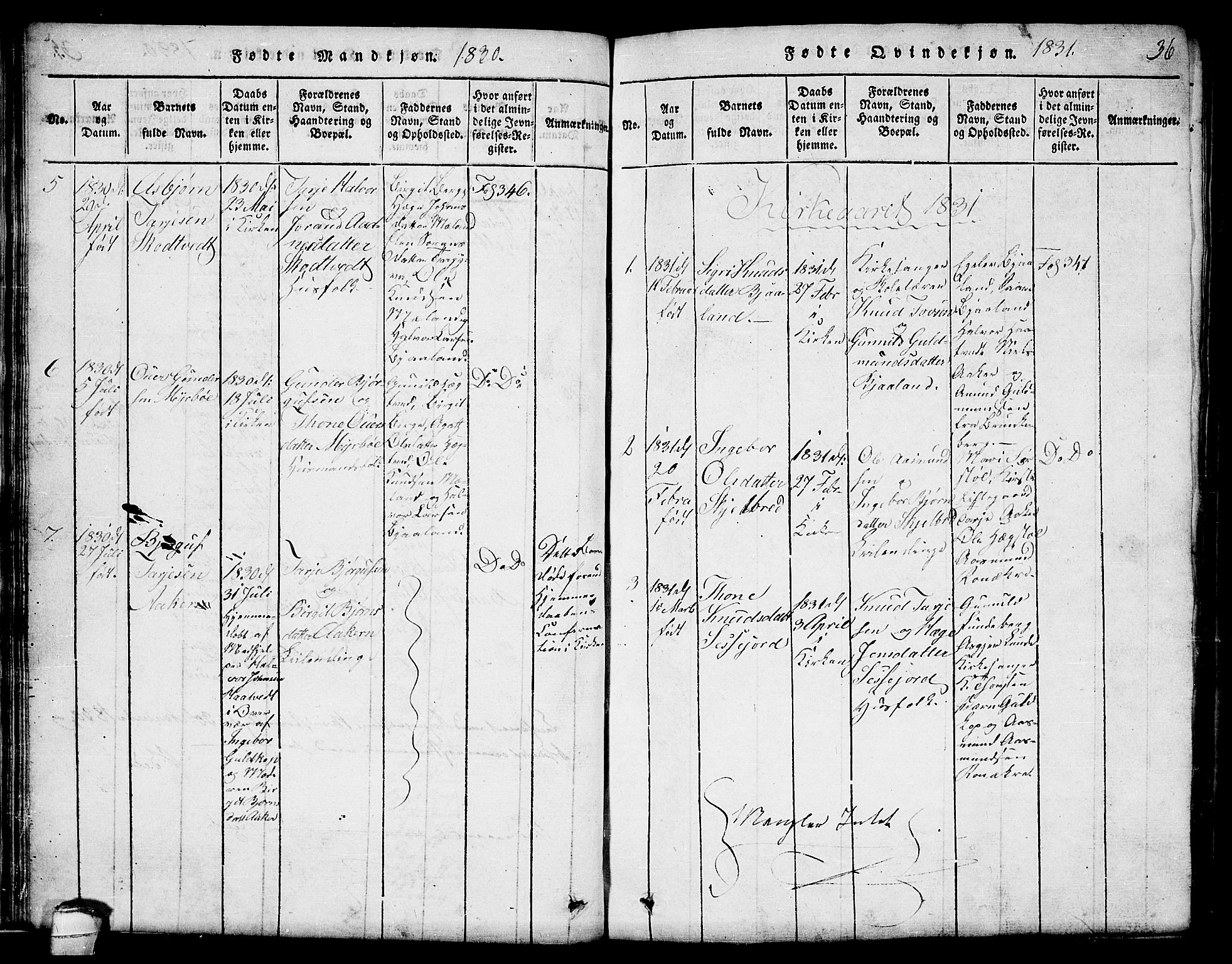 Lårdal kirkebøker, SAKO/A-284/G/Ga/L0001: Parish register (copy) no. I 1, 1815-1861, p. 36