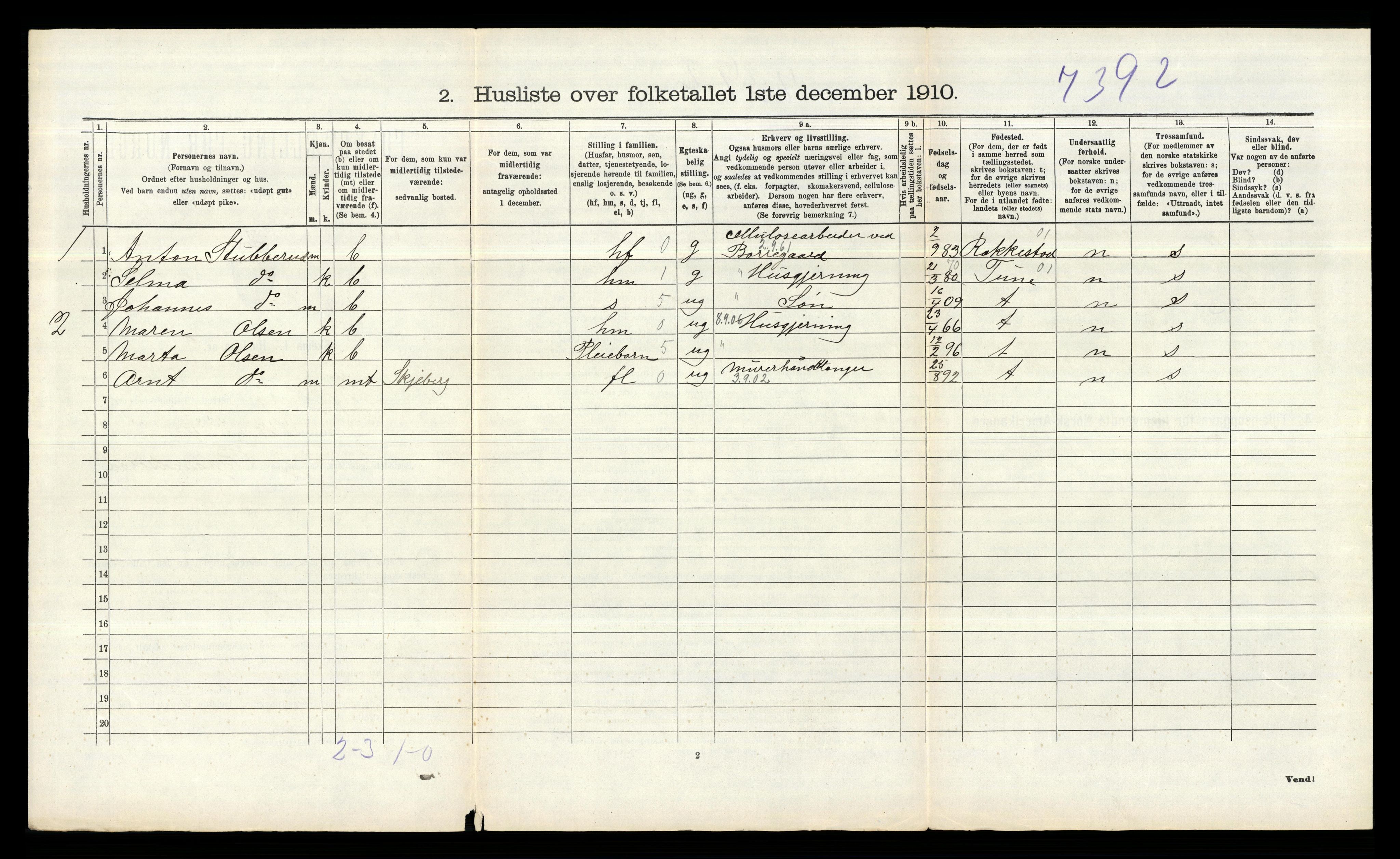 RA, 1910 census for Skjeberg, 1910, p. 557