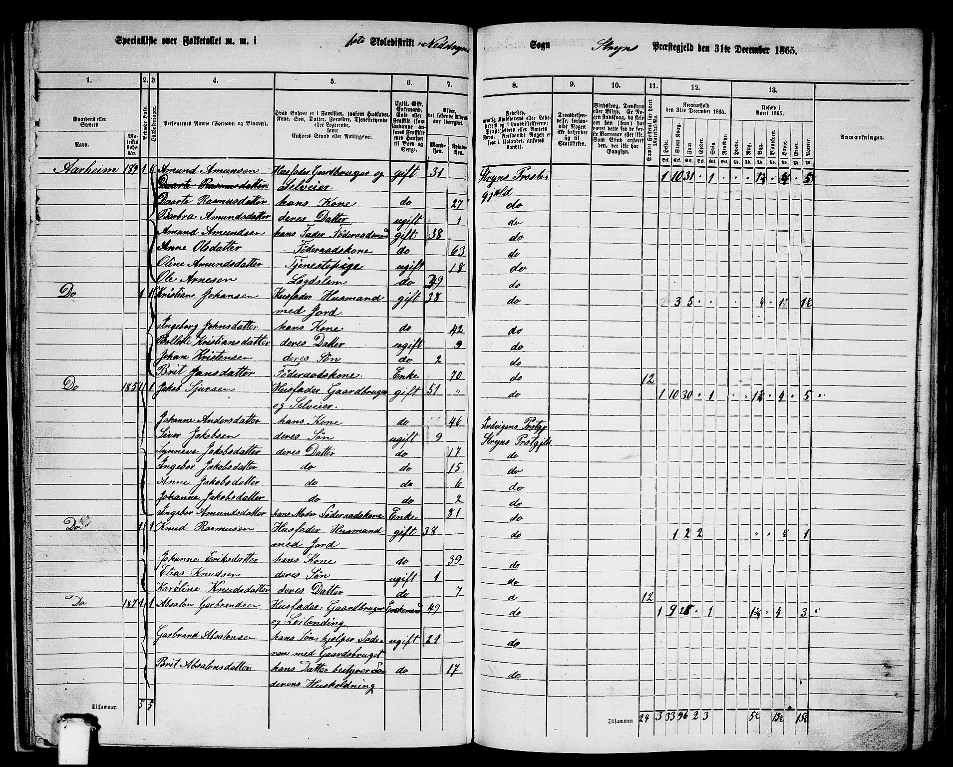 RA, 1865 census for Stryn, 1865, p. 45