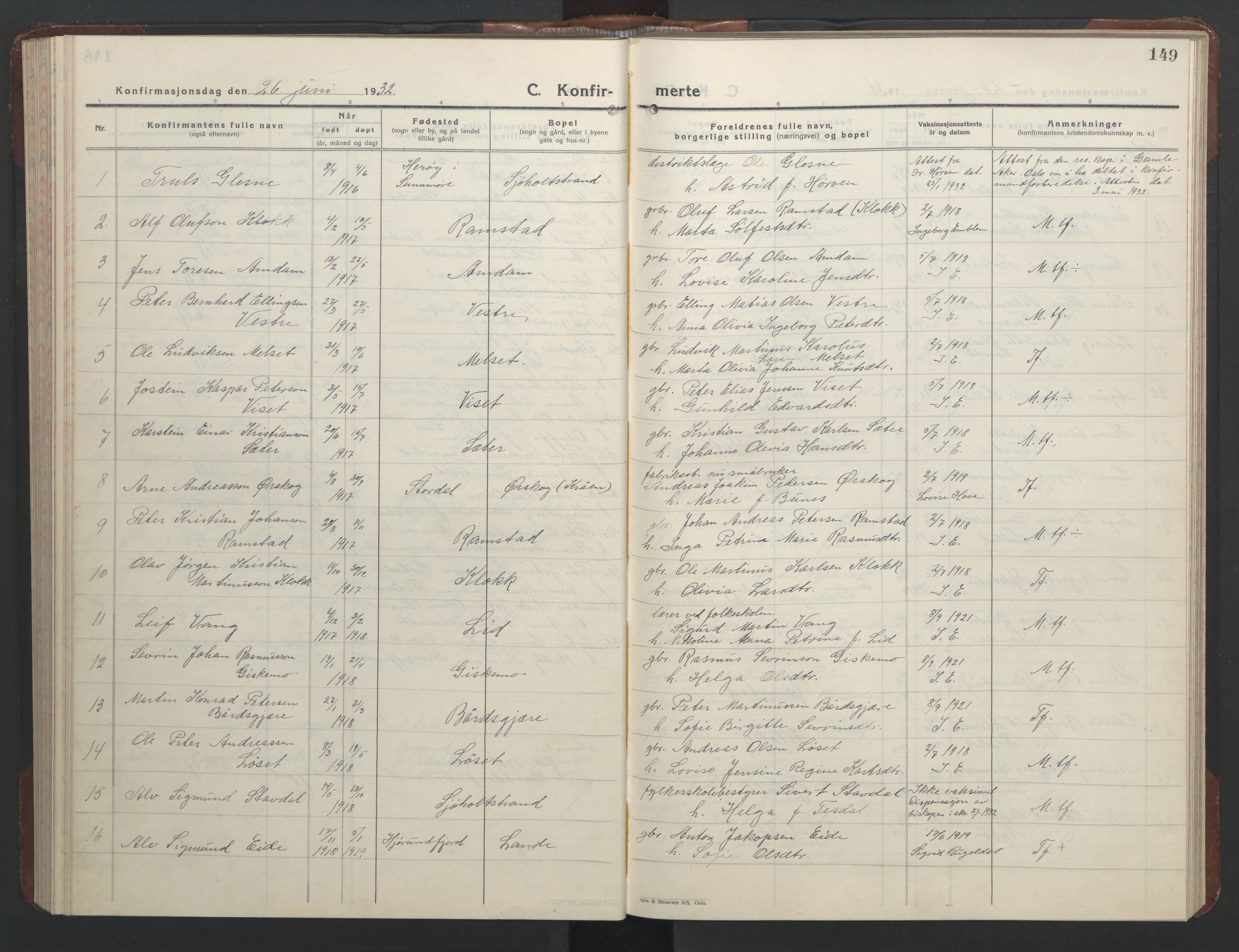 Ministerialprotokoller, klokkerbøker og fødselsregistre - Møre og Romsdal, AV/SAT-A-1454/522/L0329: Parish register (copy) no. 522C08, 1926-1951, p. 149