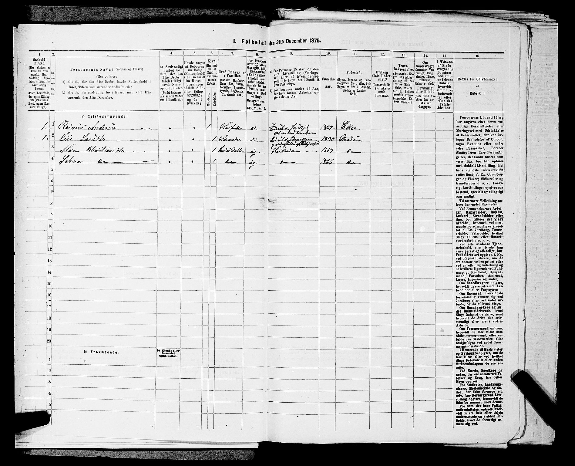 SAKO, 1875 census for 0623P Modum, 1875, p. 1420