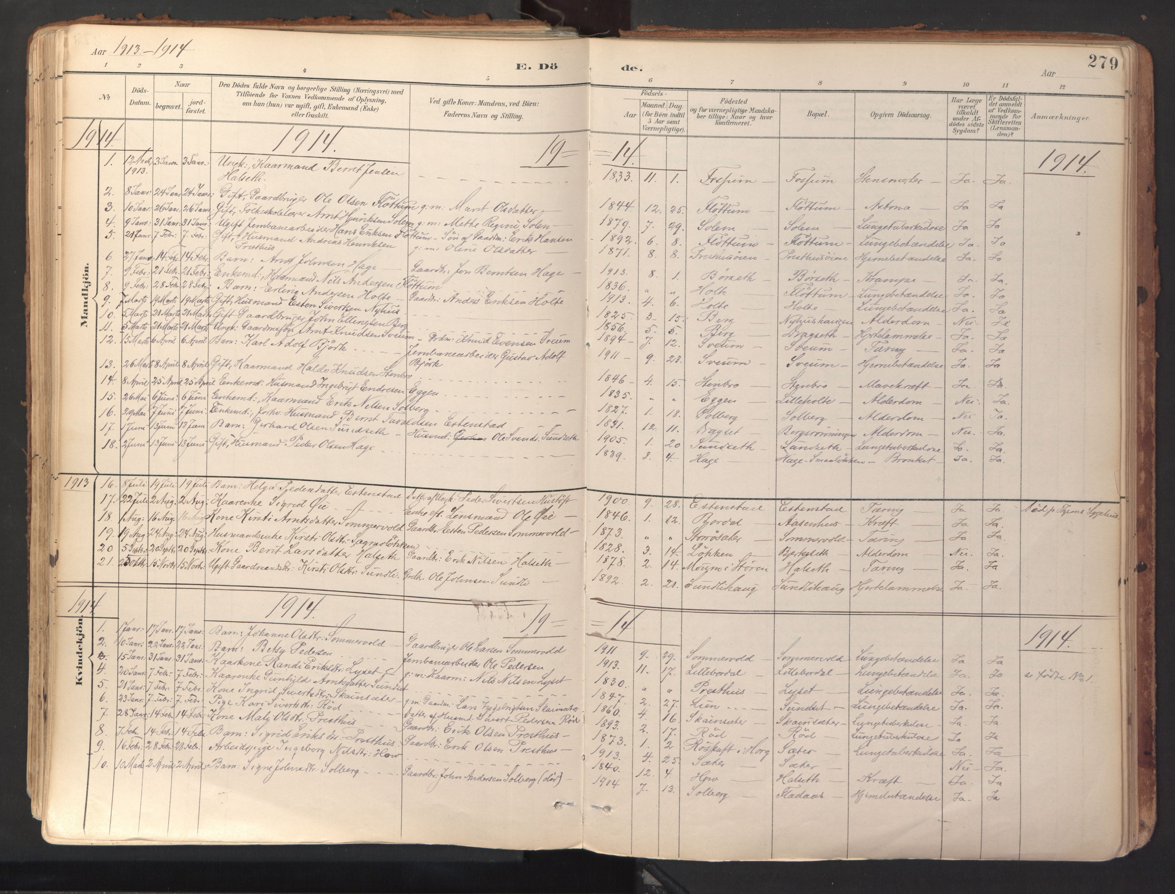 Ministerialprotokoller, klokkerbøker og fødselsregistre - Sør-Trøndelag, SAT/A-1456/689/L1041: Parish register (official) no. 689A06, 1891-1923, p. 279