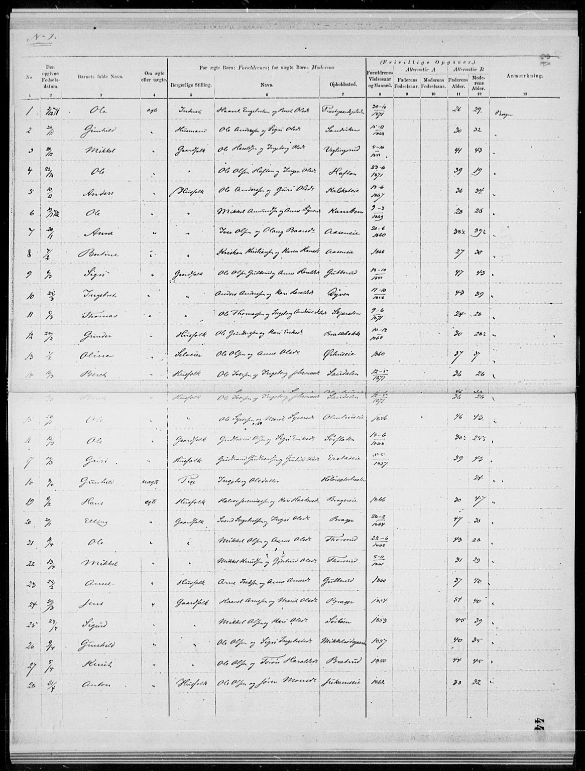 Sør-Aurdal prestekontor, SAH/PREST-128/H/Ha/Haa/L0000: Parish register (official), 1866-1872, p. 44