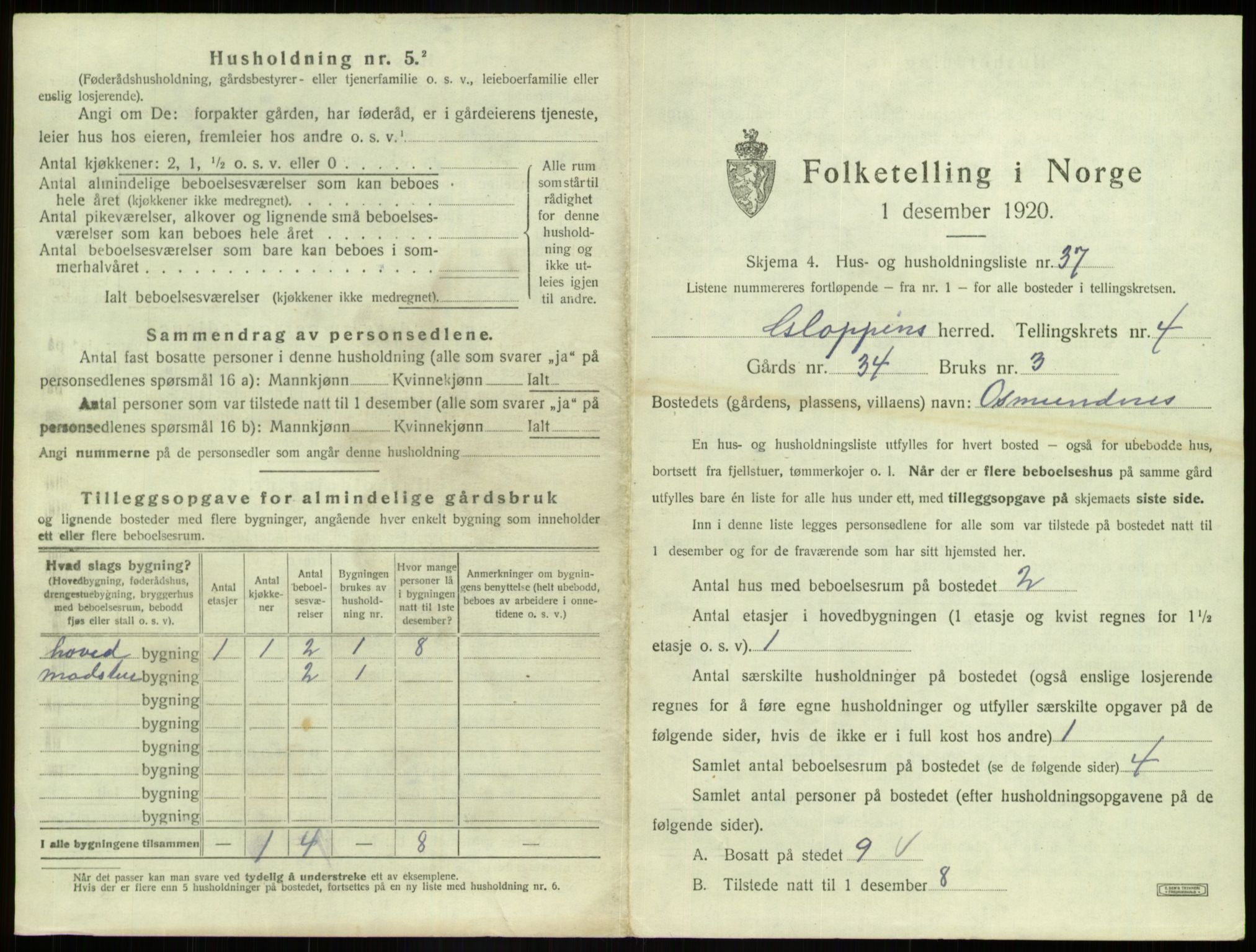 SAB, 1920 census for Gloppen, 1920, p. 390