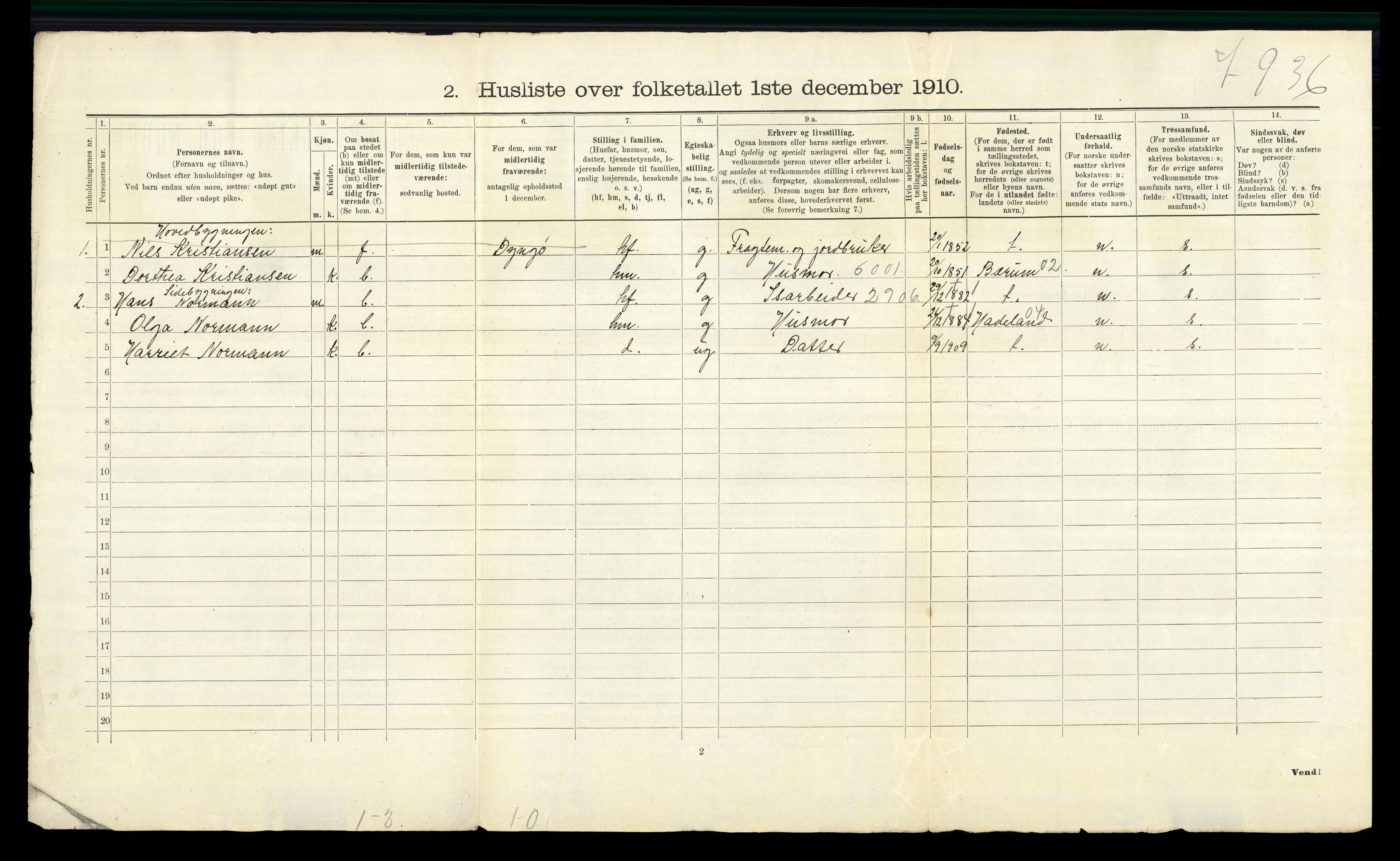 RA, 1910 census for Asker, 1910, p. 1199