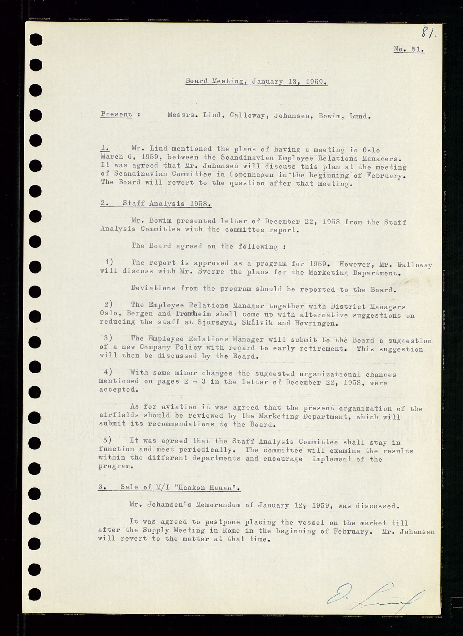 Pa 0982 - Esso Norge A/S, AV/SAST-A-100448/A/Aa/L0001/0001: Den administrerende direksjon Board minutes (styrereferater) / Den administrerende direksjon Board minutes (styrereferater), 1958-1959, p. 81