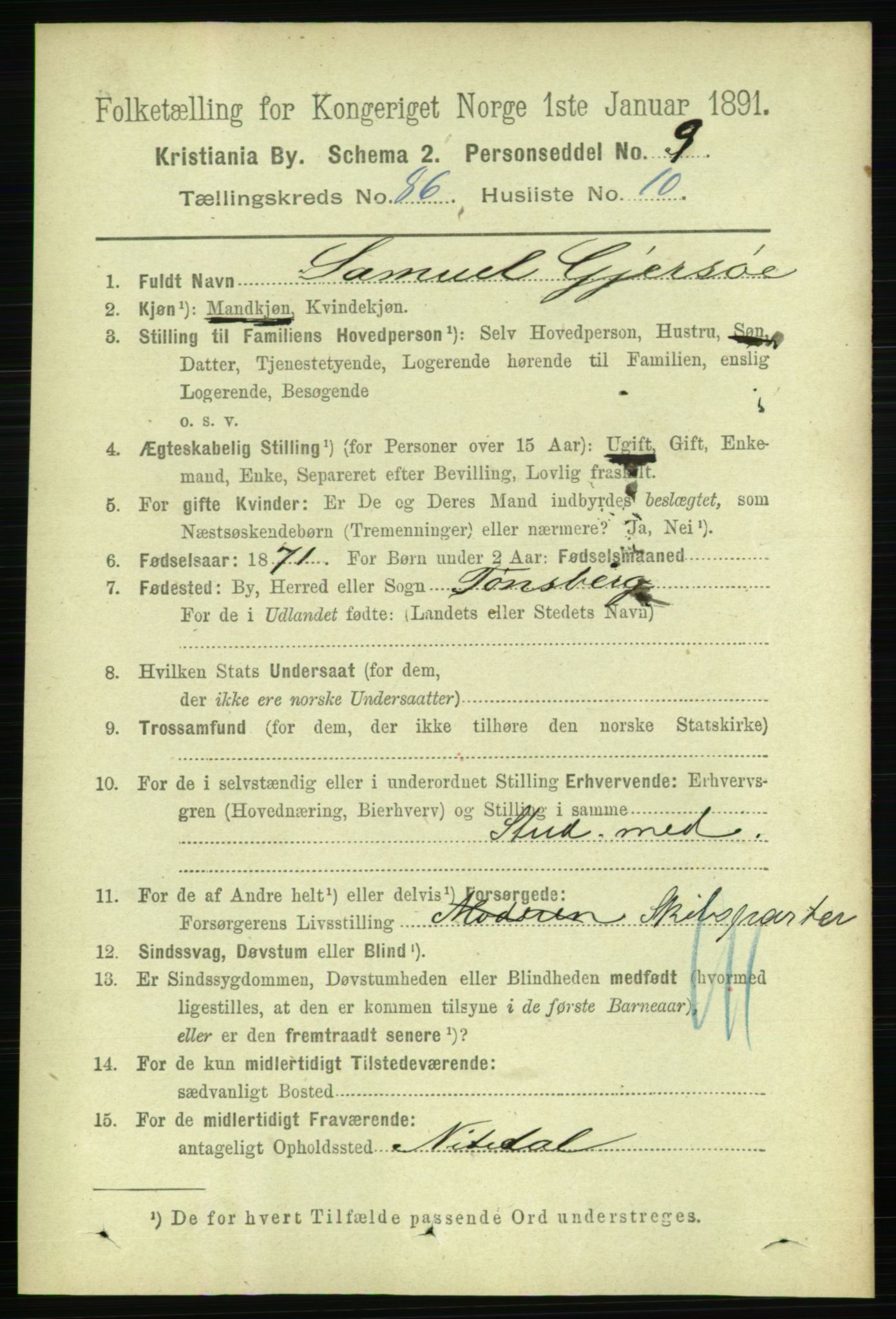 RA, 1891 census for 0301 Kristiania, 1891, p. 43329