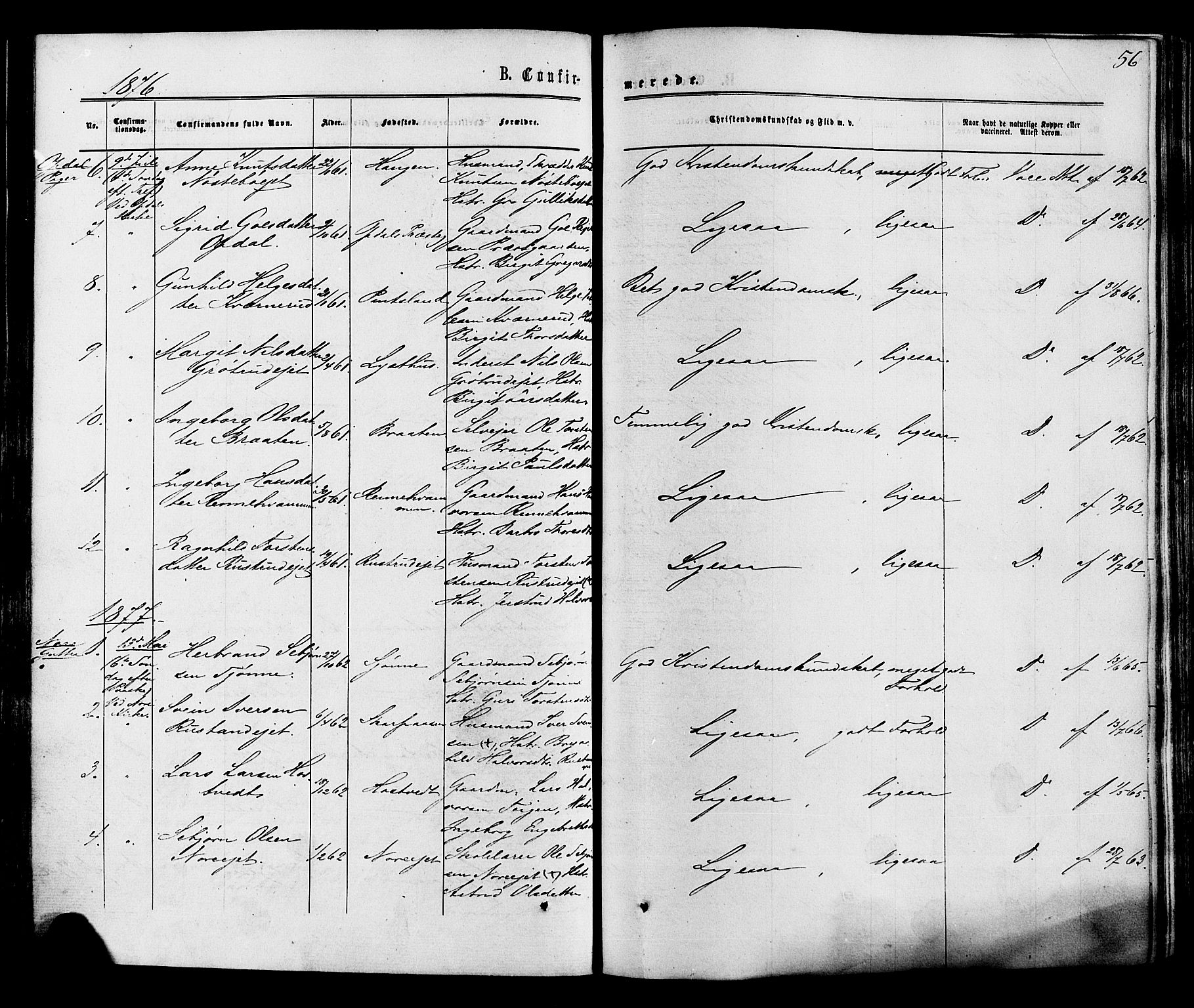 Nore kirkebøker, AV/SAKO-A-238/F/Fa/L0004: Parish register (official) no. I 4, 1867-1877, p. 56