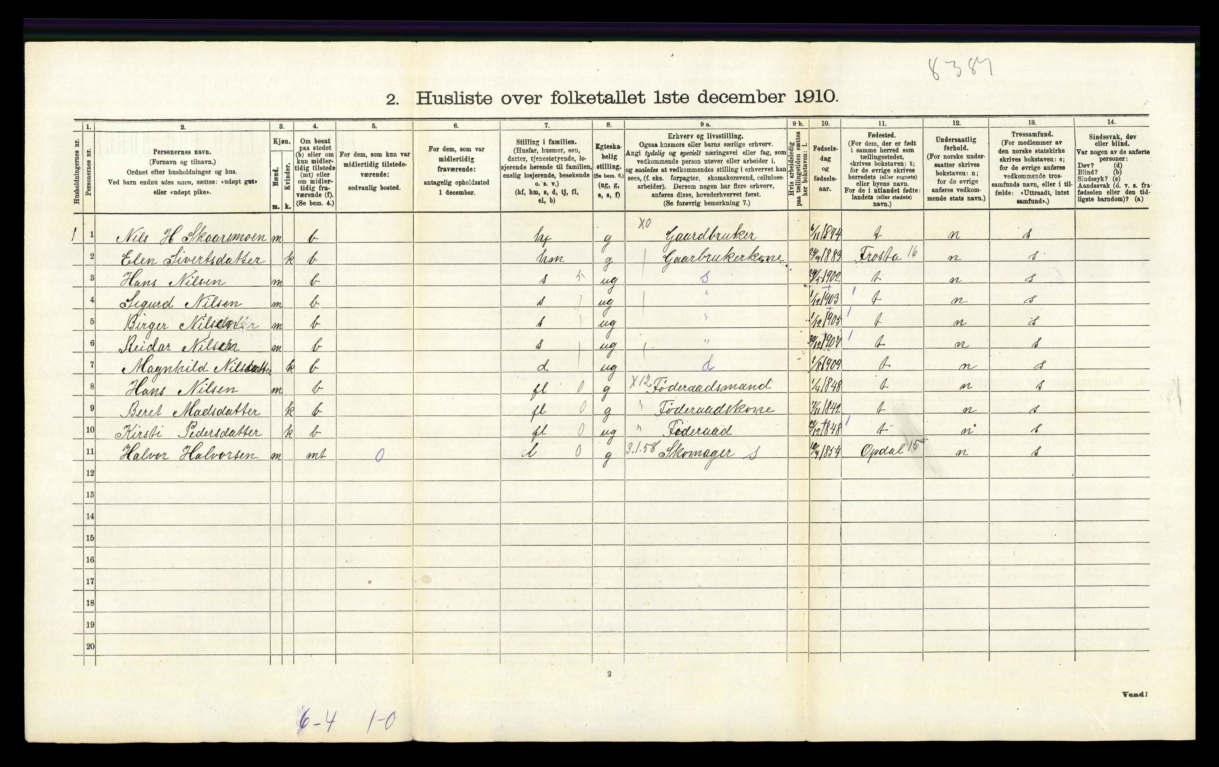 RA, 1910 census for Tynset, 1910, p. 1006