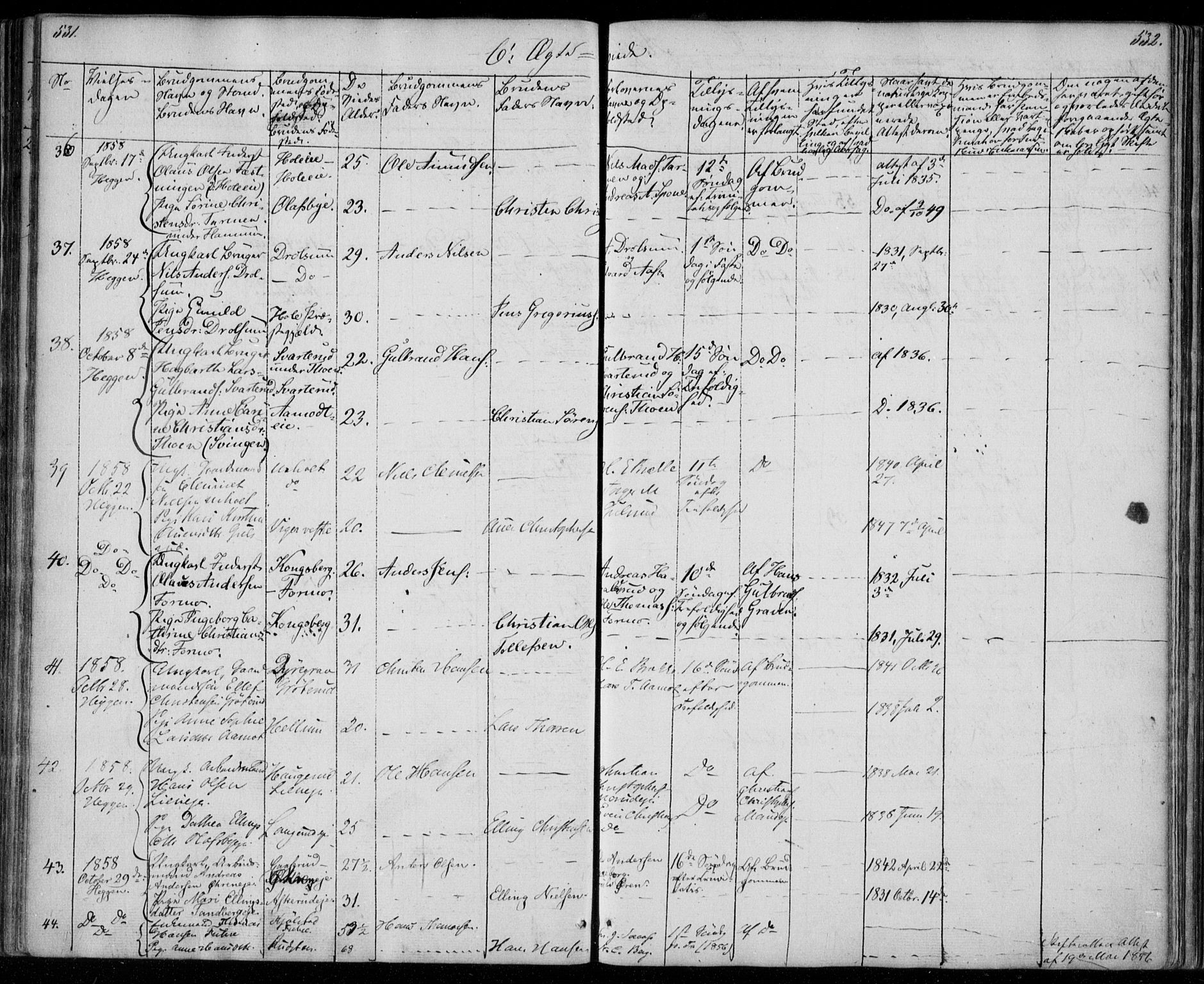 Modum kirkebøker, AV/SAKO-A-234/F/Fa/L0008: Parish register (official) no. 8, 1851-1859, p. 531-532