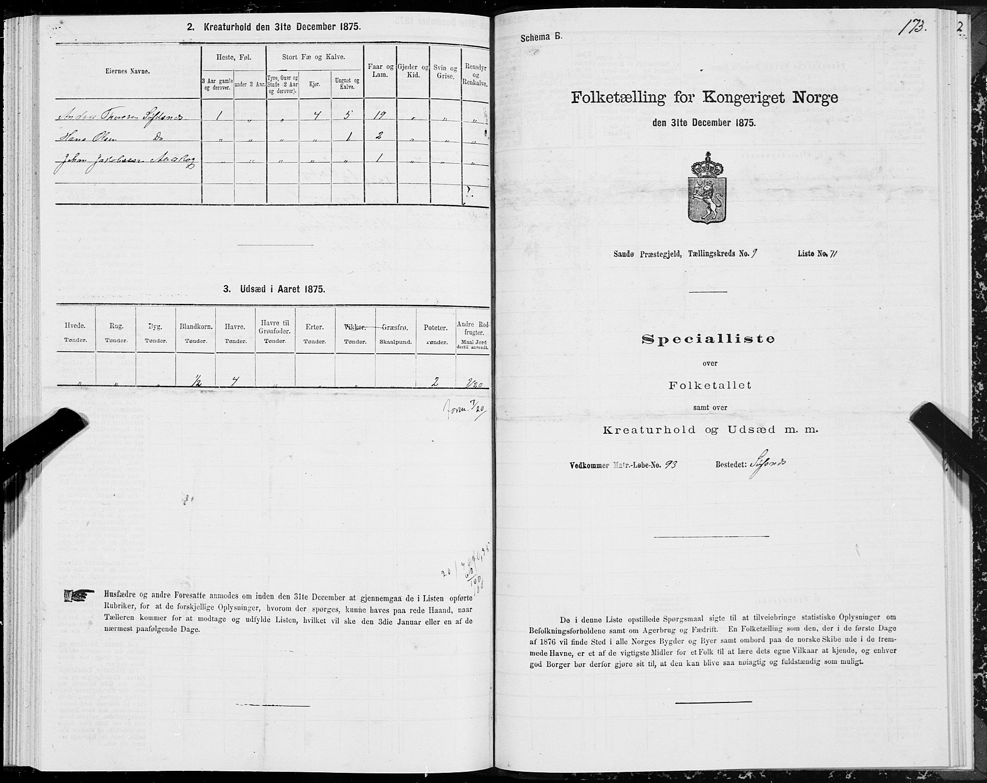 SAT, 1875 census for 1514P Sande, 1875, p. 4173