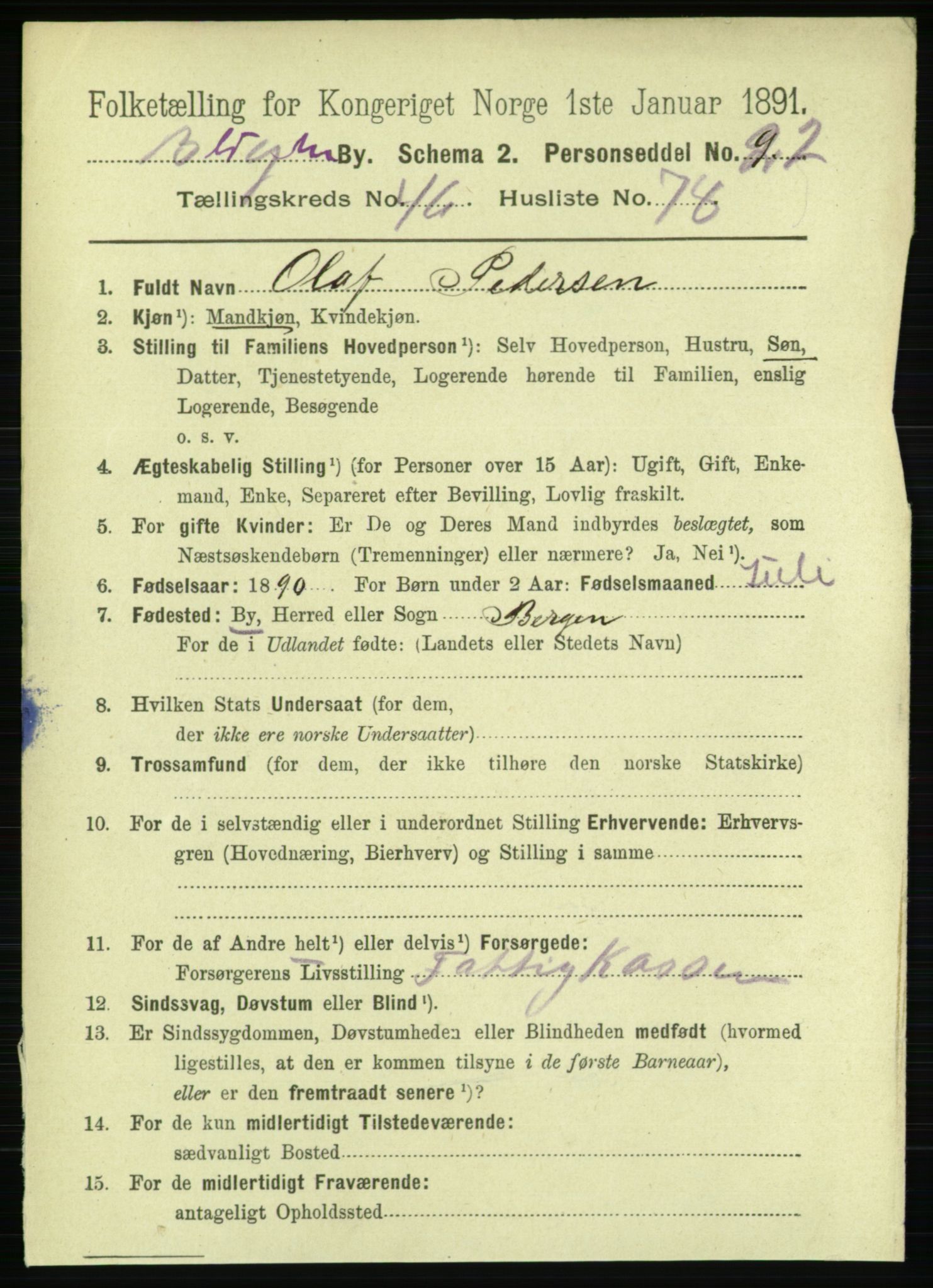 RA, 1891 Census for 1301 Bergen, 1891, p. 55449