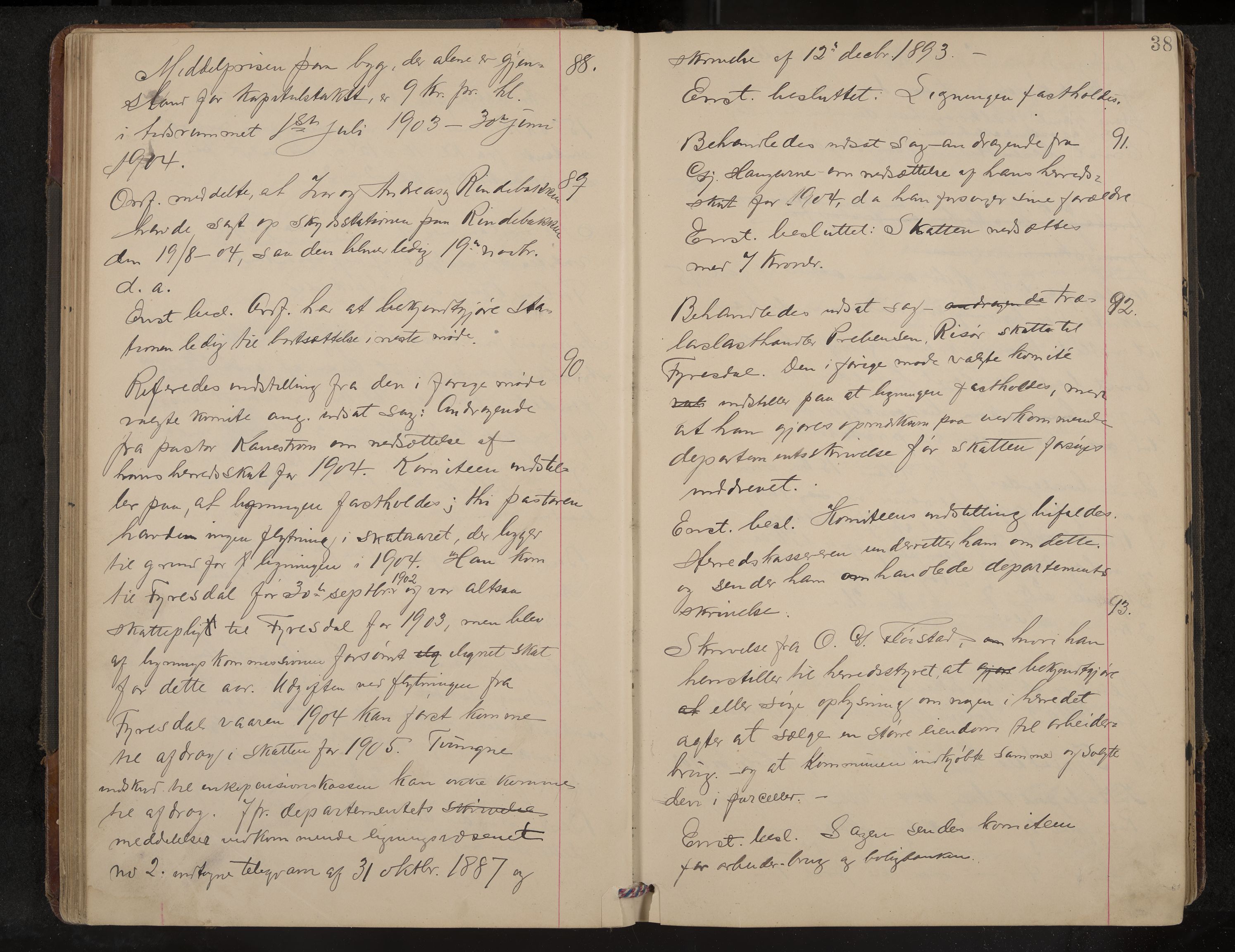 Fyresdal formannskap og sentraladministrasjon, IKAK/0831021-1/Aa/L0004: Møtebok, 1903-1911, p. 38