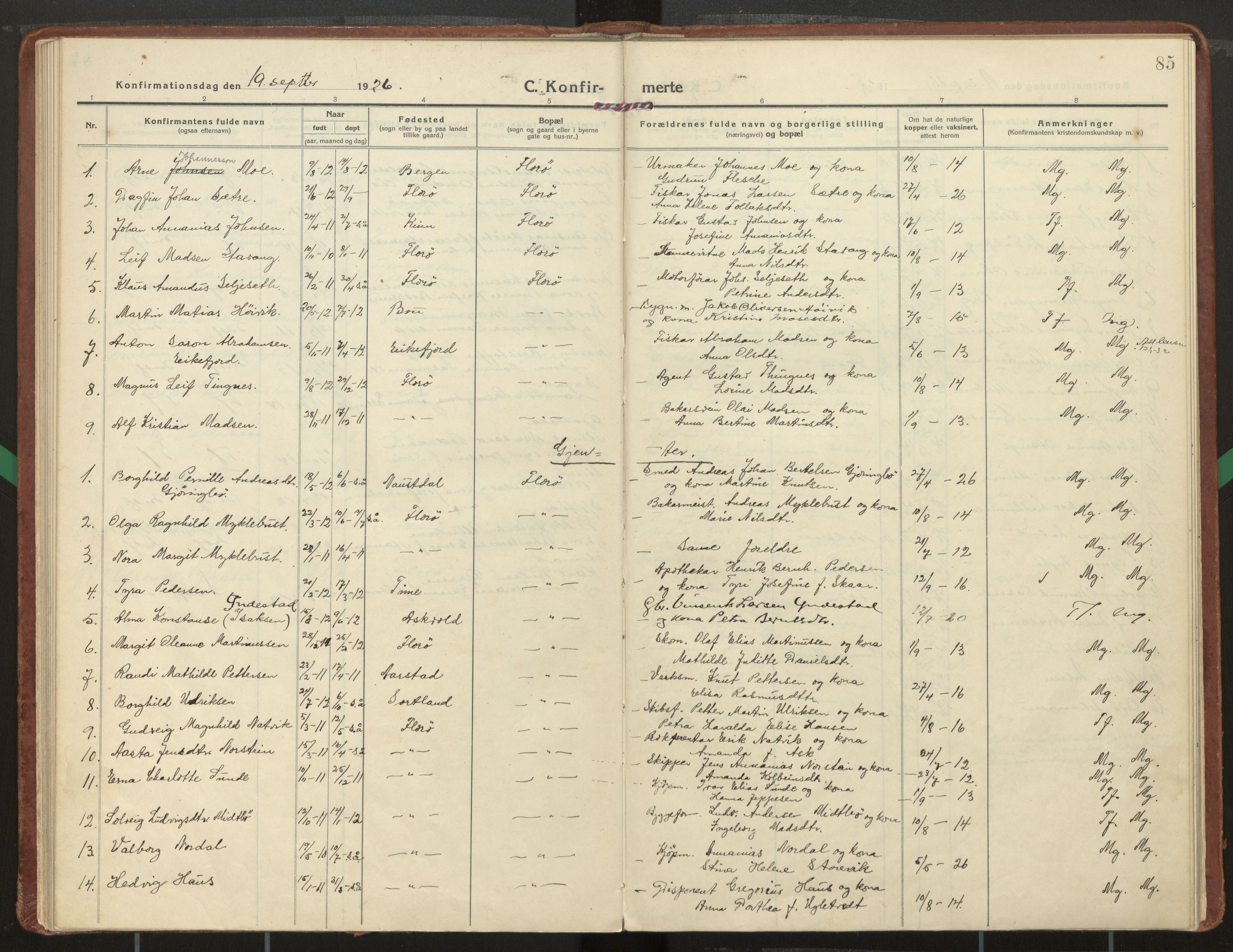 Kinn sokneprestembete, AV/SAB-A-80801/H/Haa/Haac/L0003: Parish register (official) no. C 3, 1917-1934, p. 85